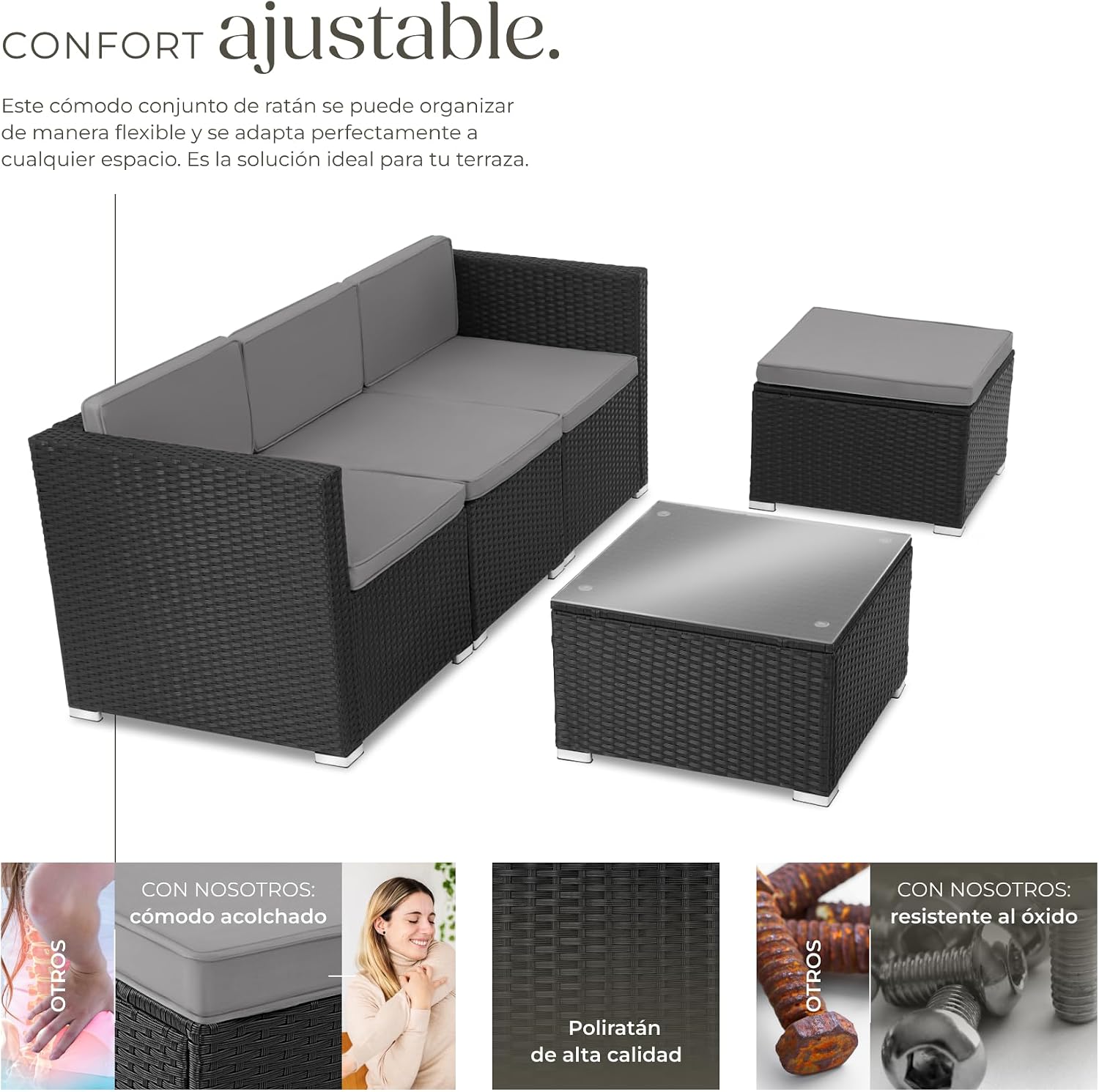 Detalle de tectake® Conjunto Jardín Ratán 3+1 con Mesa