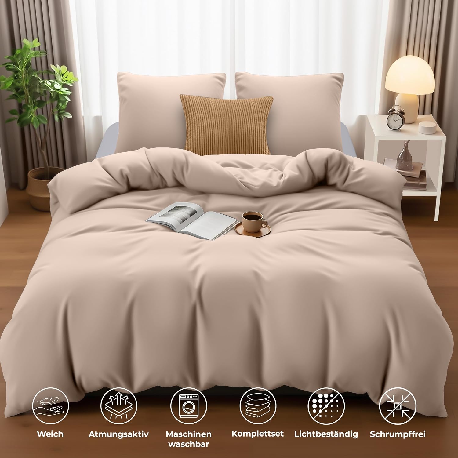 Detalle de Utopia Bedding Bettwäsche-Set 220x240 cm aus Mikrofaser (Beige) inkl. 2 Kissenbezügen 65x65 cm