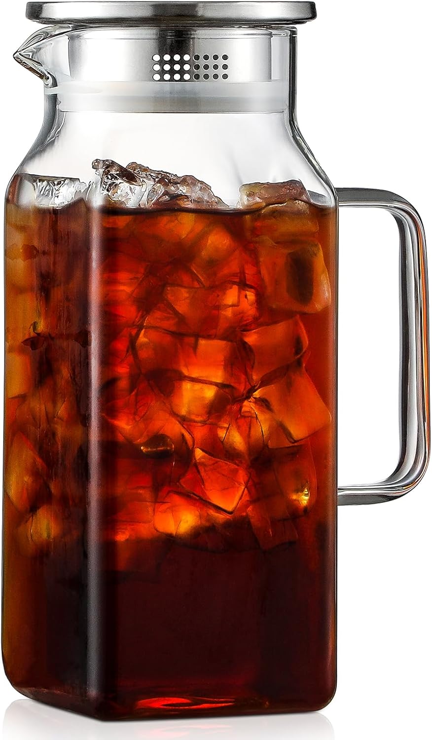 Thumbnail 6 de 2 Quart (68 oz) Square Borosilicate Glass Pitcher with Lid & Spout — Square Fridge Carafe for Hot/Cold Drinks