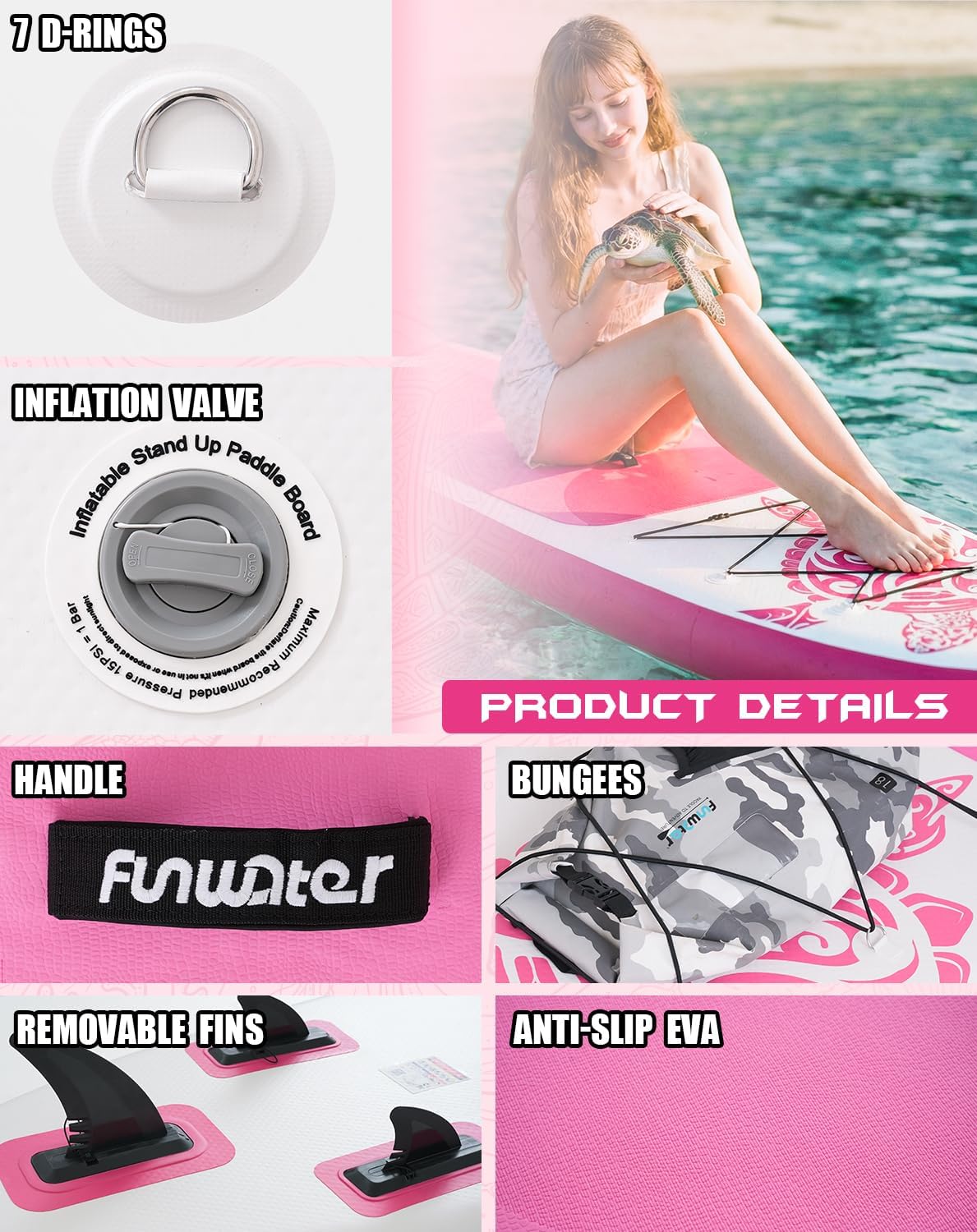 Detalle de FunWater 11'/10'6" Inflatable SUP Board with Premium Accessories