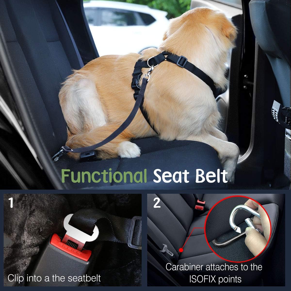Thumbnail 5 de VavoPaw Dog Vehicle Safety Vest Harness, Size Large, Black