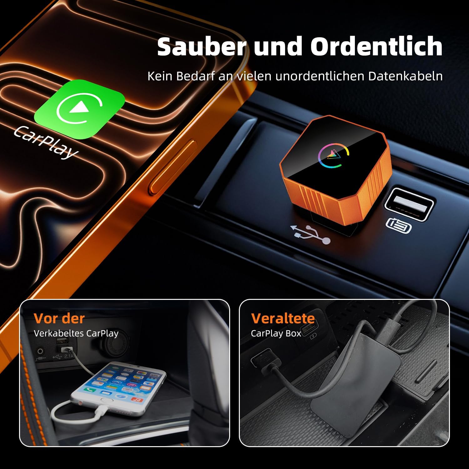 Detalle de MYCIMRE Wireless CarPlay Adapter für iPhone – 2026 Upgrade, Plug & Play, USB-C, stabile CarPlay Wireless