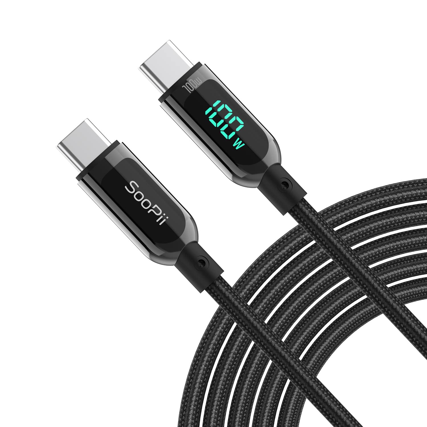 Detalle de SOOPII 100W USB-C to USB-C Cable with LED Power Display (6.6ft) for Laptops, Phones, and More