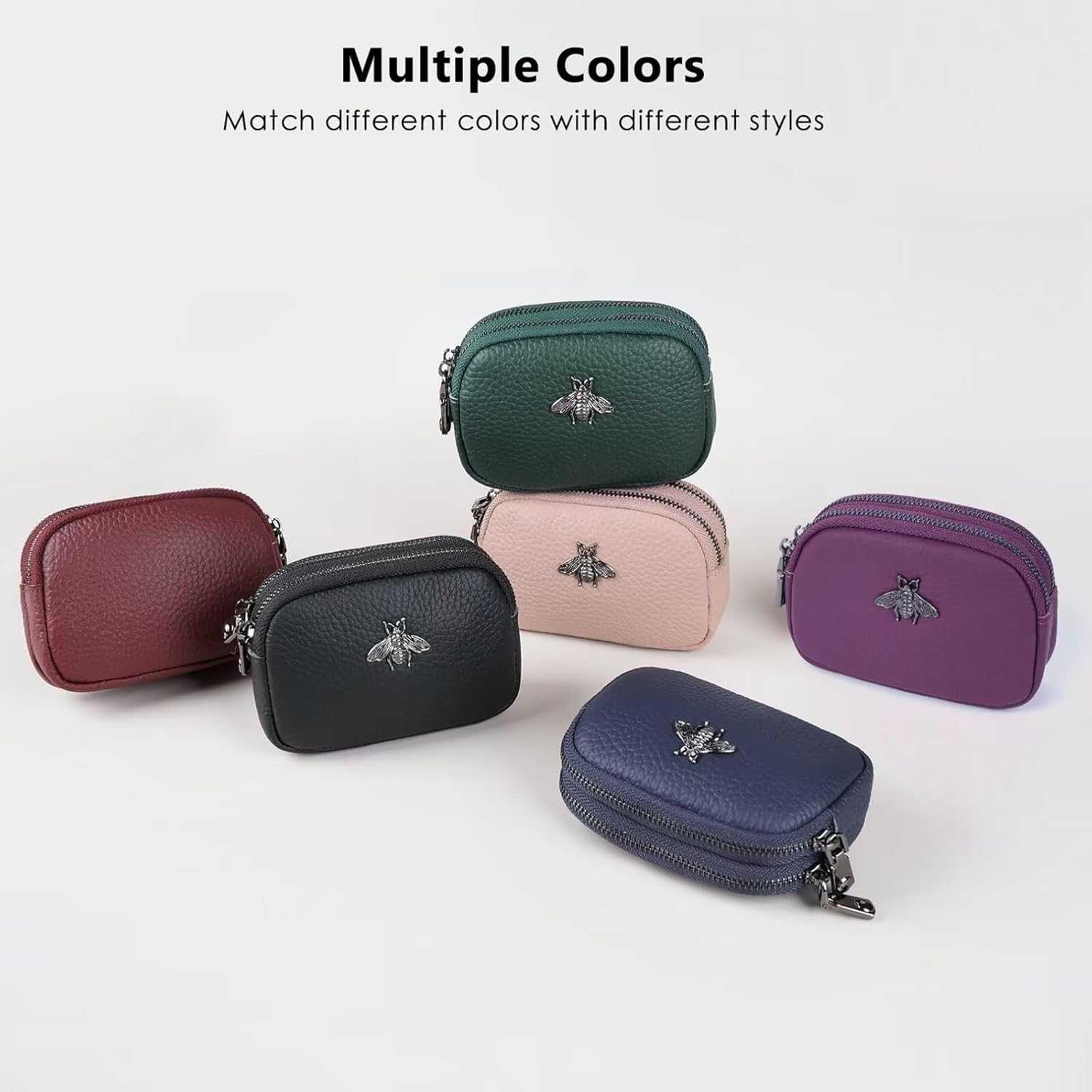 Thumbnail 3 de MAVHVAM Ladies Genuine Leather Small Purse for Women – Blue Mini Coin Wallet with Double Zip