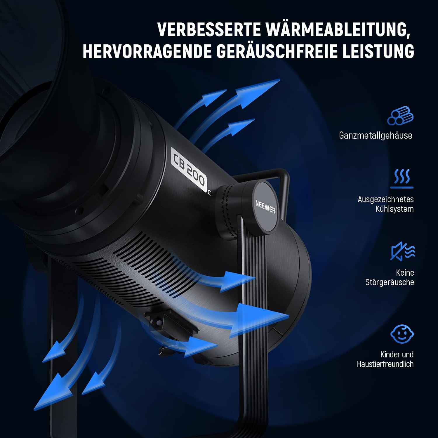 Detalle de NEEWER CB200C 200W RGBWW COB LED Video Licht – Leises Dauerlicht mit APP-/2.4G-Steuerung, Bowens-Mount