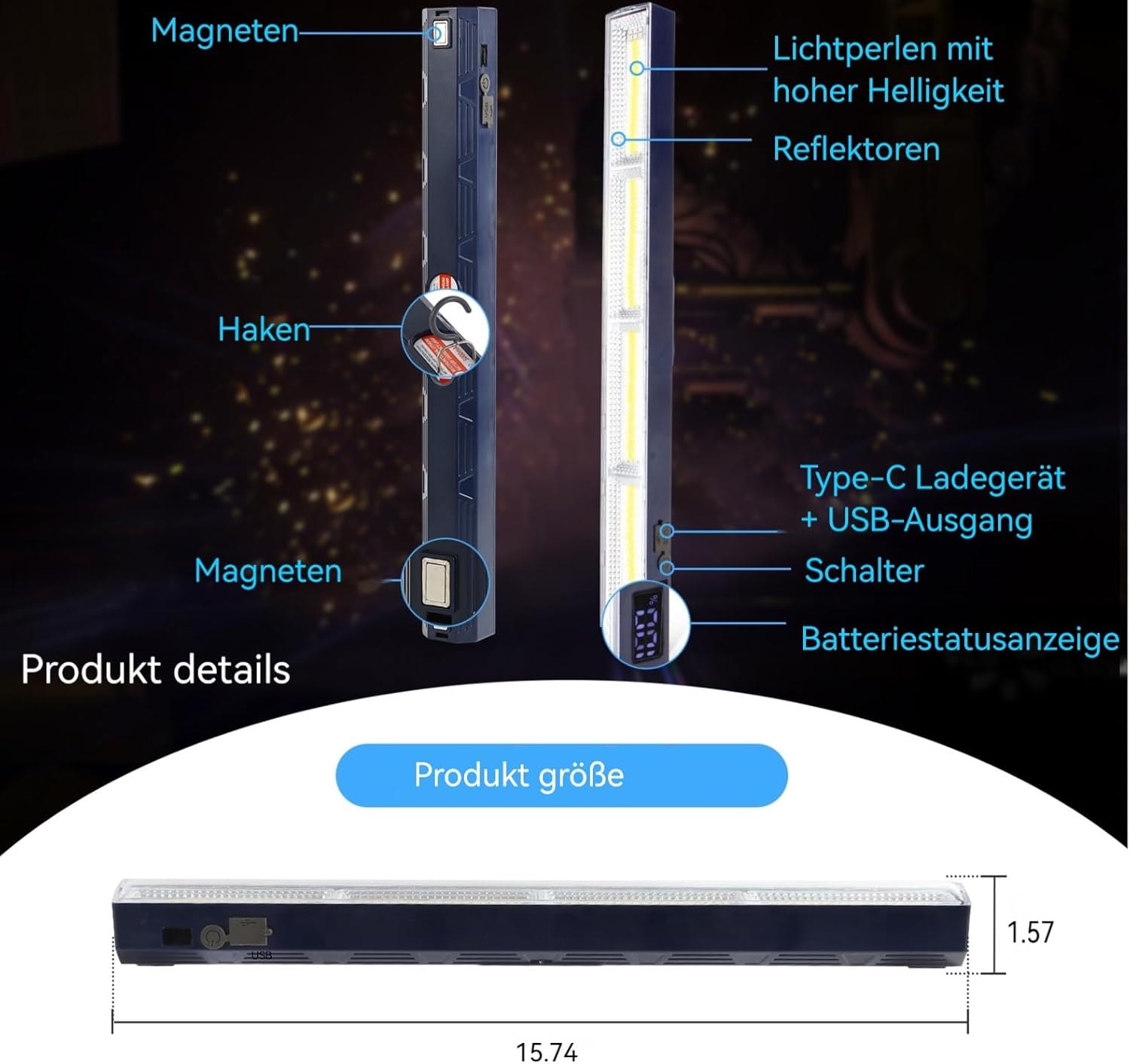 Thumbnail 6 de LETOUR Werkstattlampe mit Akku, 216 LEDs, 7500 mAh – Arbeitsleuchte für Werkstatt & Notlicht