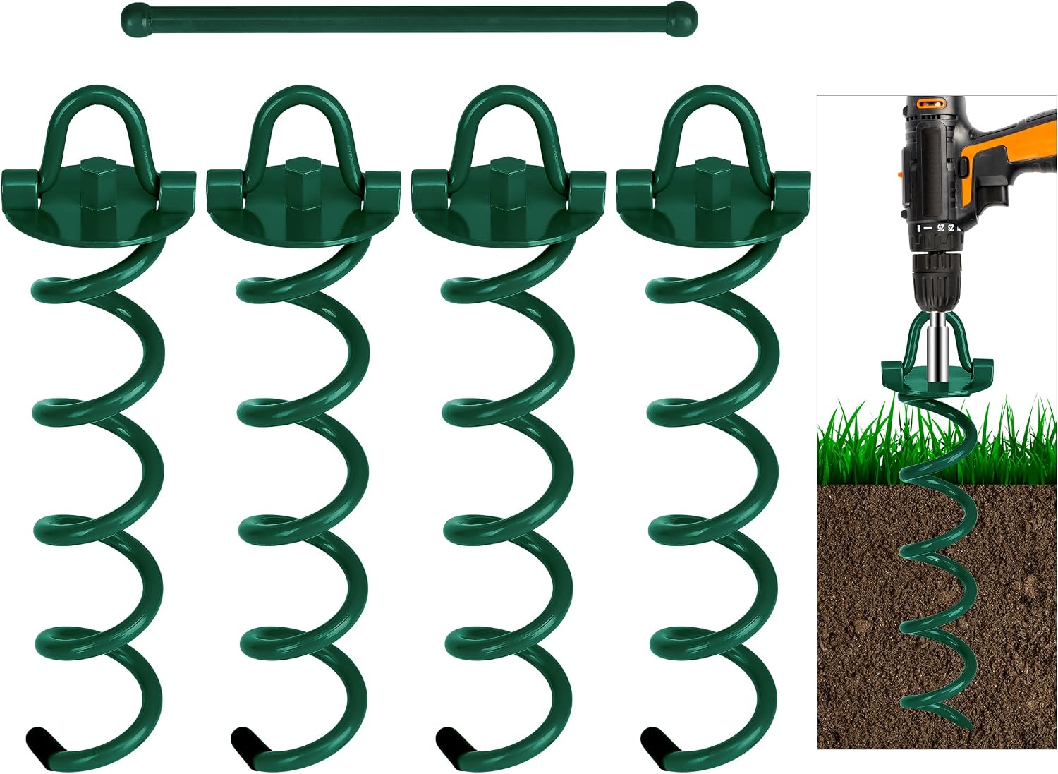 Detalle de FEED GARDEN JC-LXDM-10IN-4 Ground Anchors, 12-Inch Steel Spiral Stakes, 4-Pack