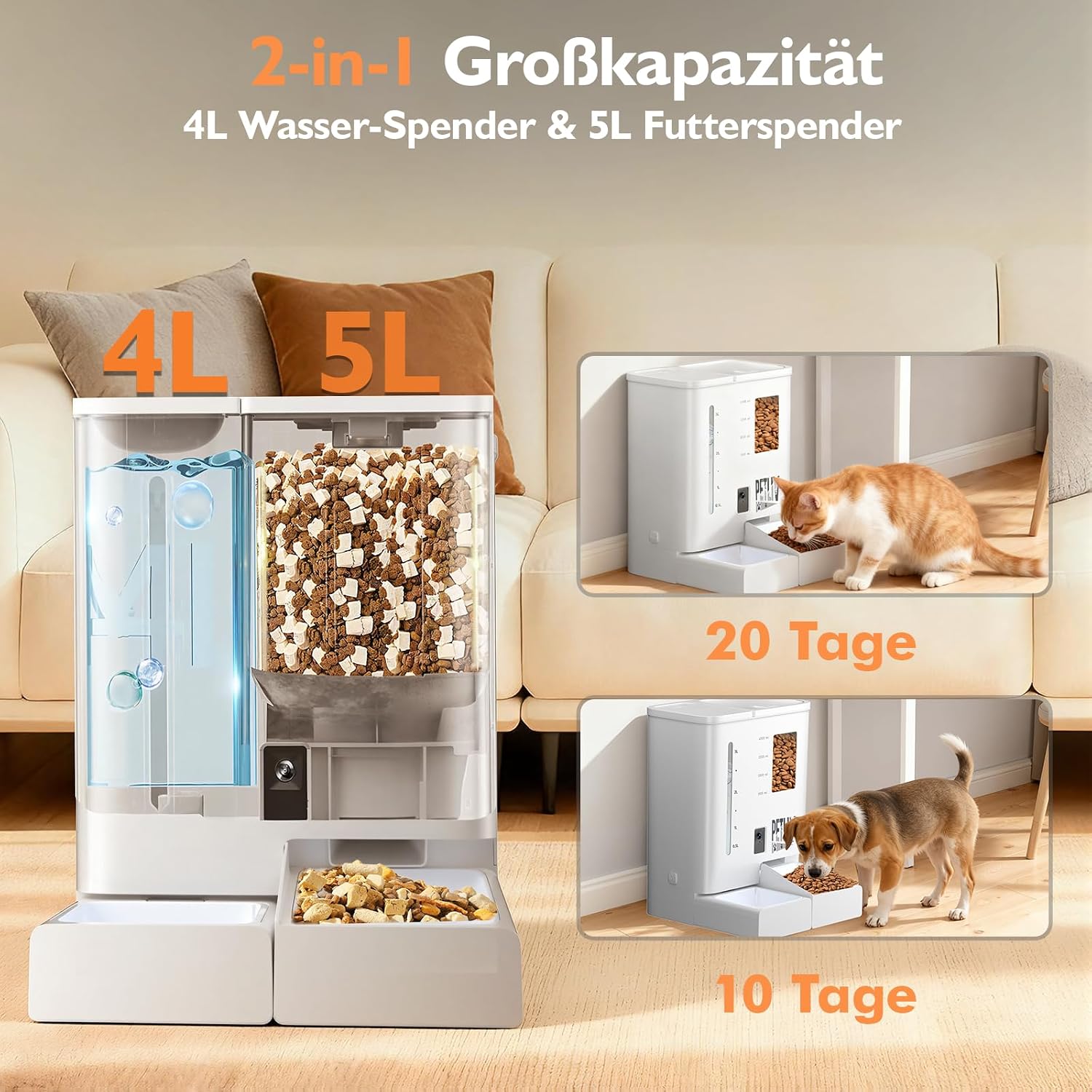 Detalle 2 de PETLIV Futterautomat Katze 2 Näpfe mit APP 2K-Kamera