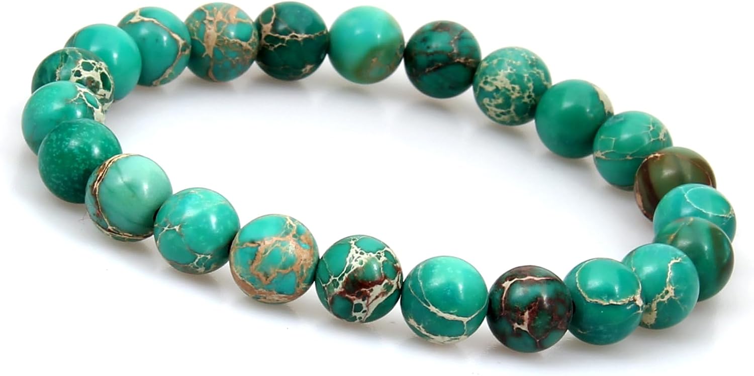 Detalle de Bracciale con perline chakra verdi in diaspro sedimentario marino da 8 mm GD GOOD.designs