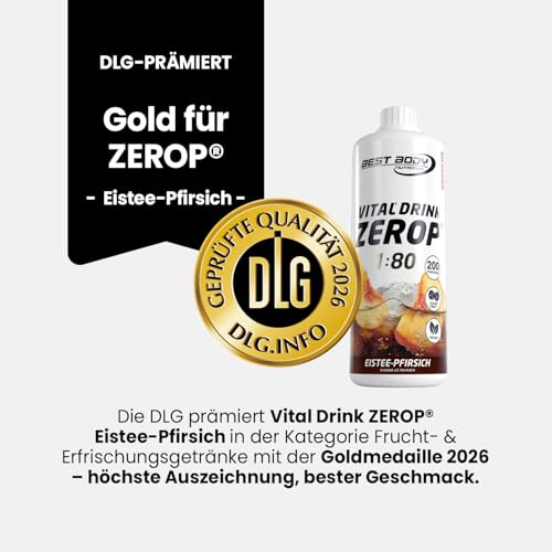 Detalle de Best Body Nutrition ZEROP Vital Zuckerfreies Getränkekonzentrat Sirup Eistee-Pfirsich – 1 L ergibt 80 L Getränk (Vitamine B1, B6, Niacin)
