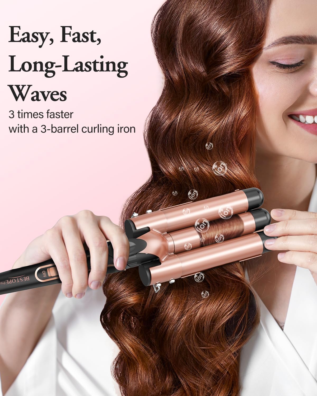 Detalle de BESTOPE PRO 5 in 1 Beach Waver Hair Curler: 9–32mm Ceramic Wand Set for Natural Waves