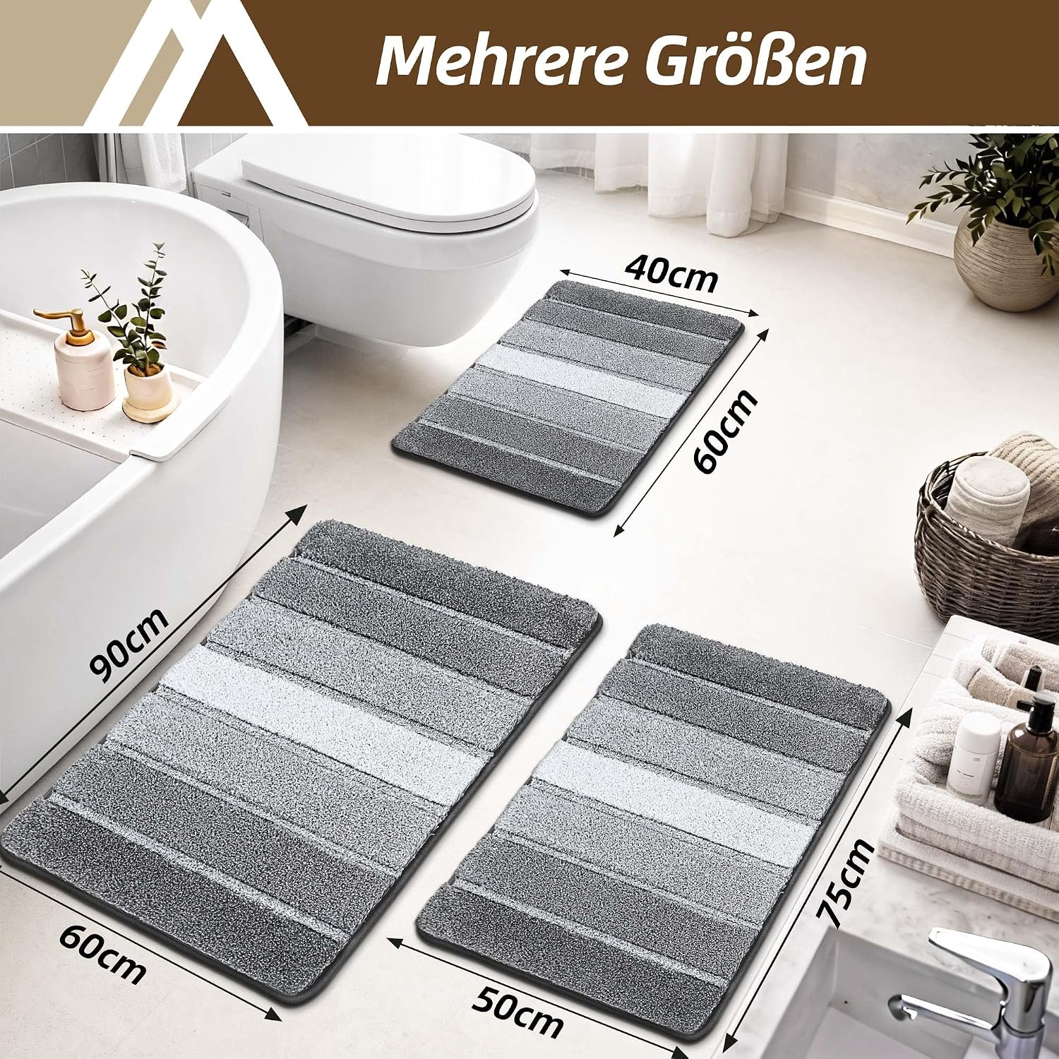 Detalle de COSY HOMEER Badezimmerteppich 40 x 60 cm – Flauschige, rutschfeste Badematte in Grau