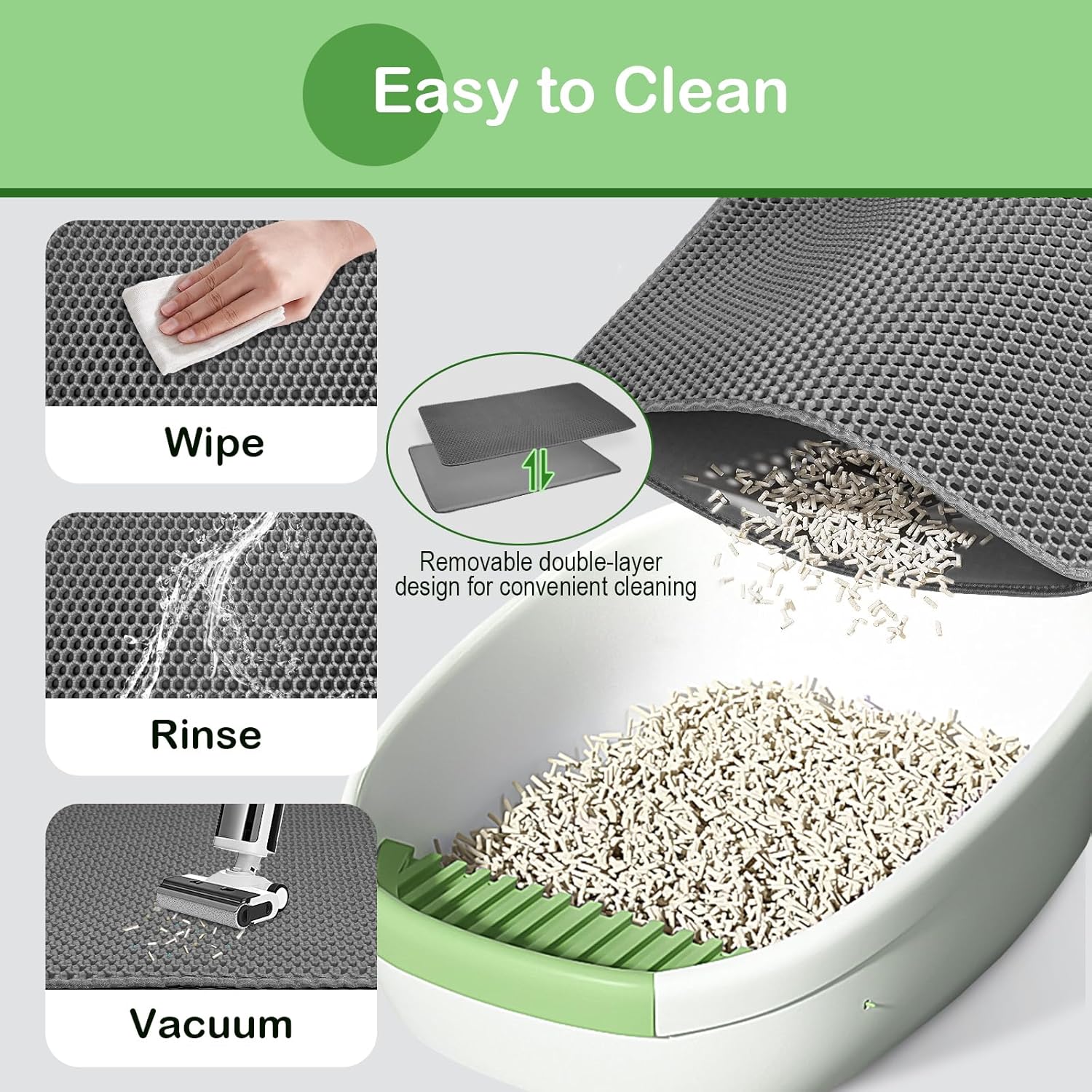 Detalle de Cat Litter Mat 90 x 60 cm EVA Double Layer Honeycomb Holes (Grey) – Waterproof litter tray mat
