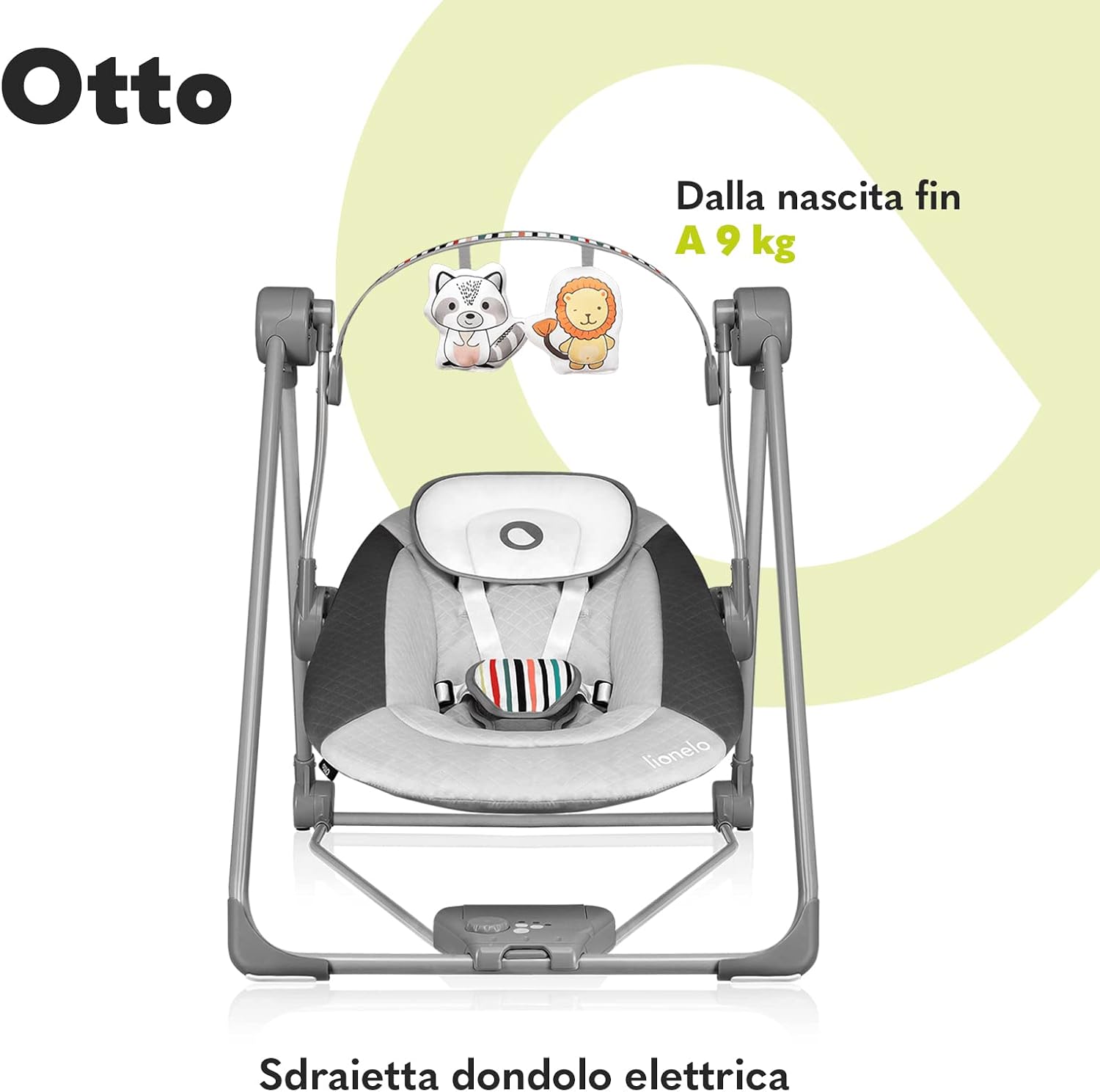 Thumbnail 1 de Lionelo Otto: Dondolo per Neonati e Bambini fino a 9 kg, con 4 Suoni Naturali, 5 Velocità, Cinture a 5 Punti e Posabilità Portatile