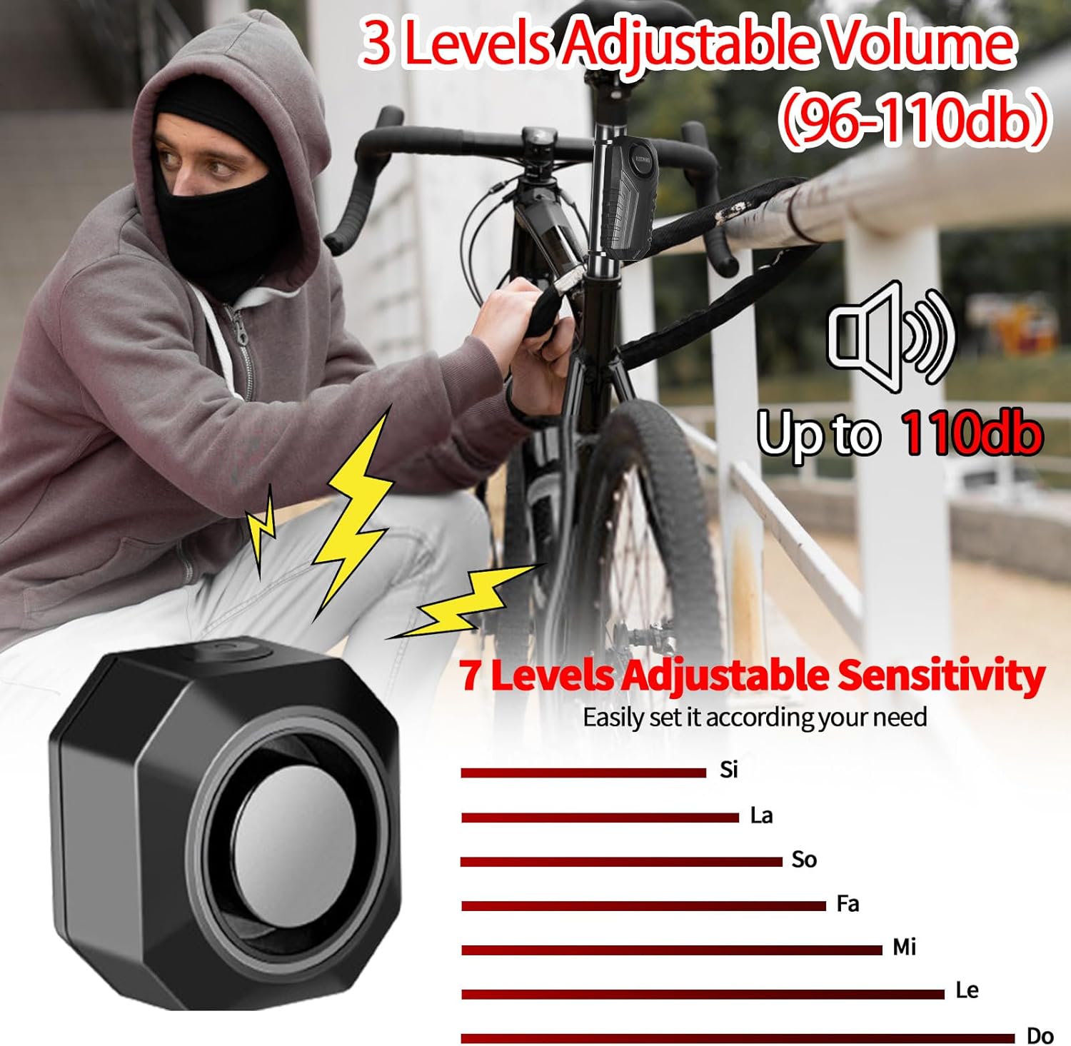 Detalle de Bike Alarm with Remote for Bikes and Scooters (110dB, USB-C Rechargeable, IP65)