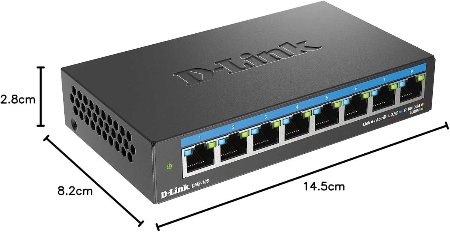 Detalle de D-Link DMS-108 8-Port Multi-Gigabit Desktop-Switch (unmanaged) mit 8× 2,5G Ports, QoS & Plug&Play