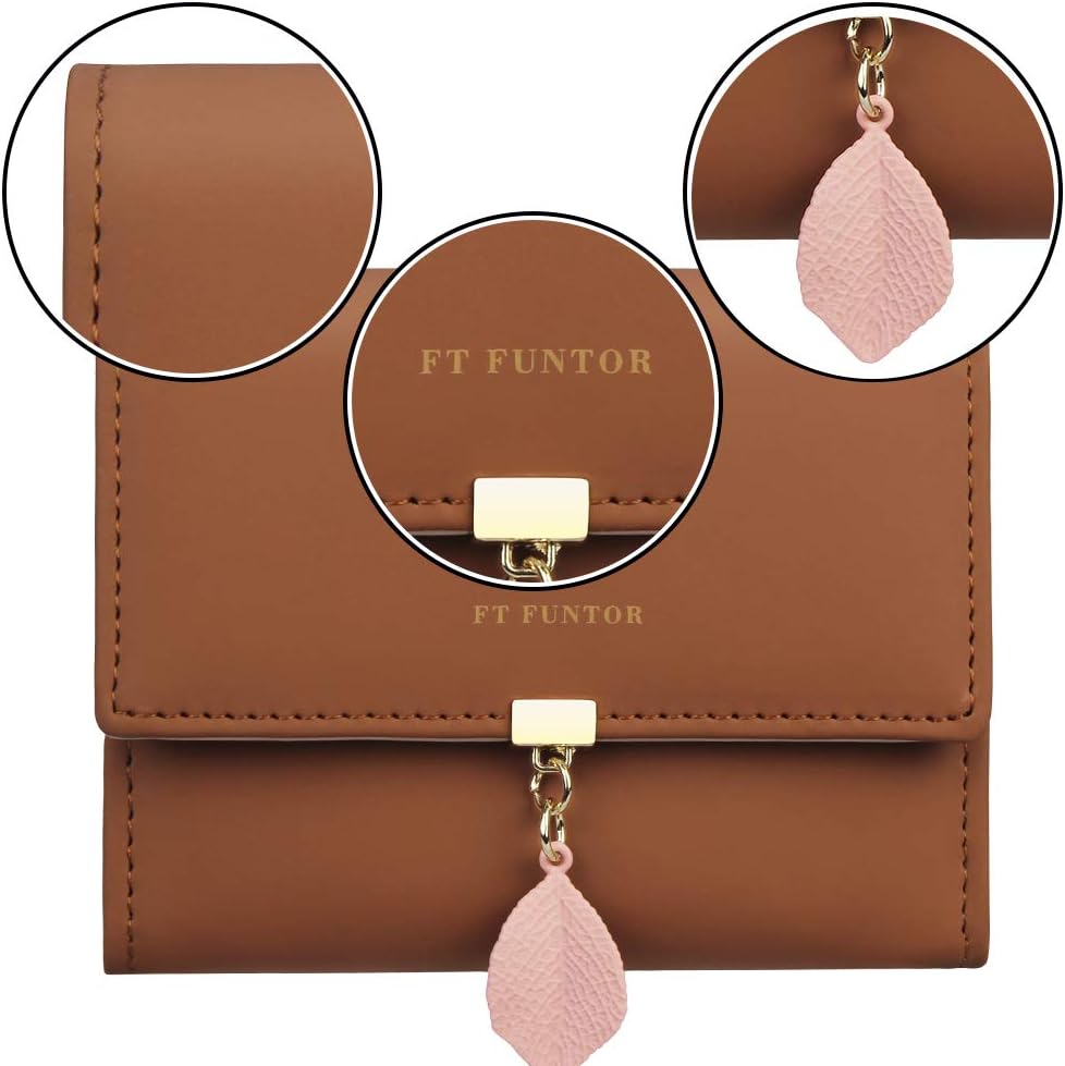 Thumbnail 3 de FT FUNTOR PU Leather Wallet for Women RFID Blocking Long Purse (S-Yellowish Brown)