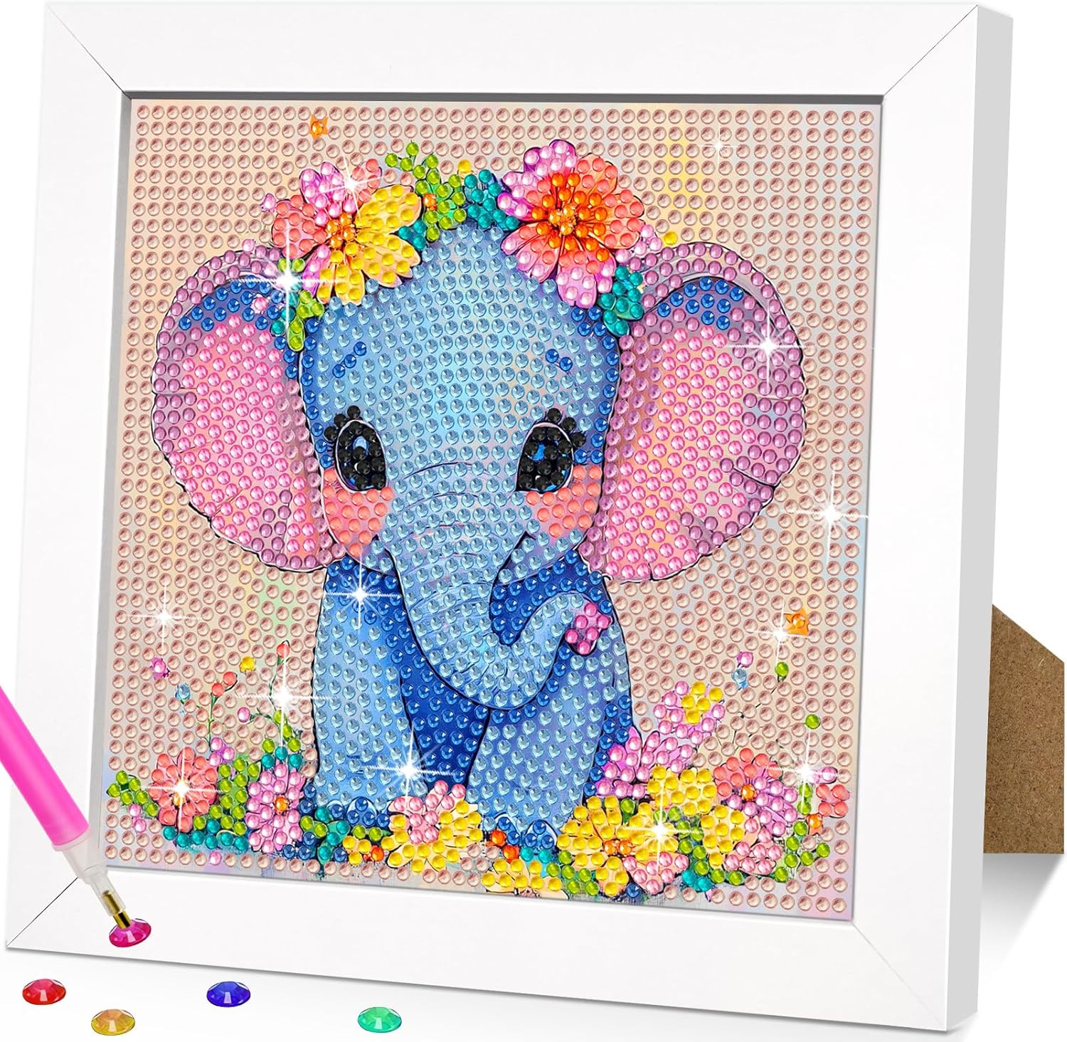 Jieyisier Elefant 5D Diamond Painting Set mit Holzrahmen (6x6 Zoll) – DIY Tierbild zum Selbermachen