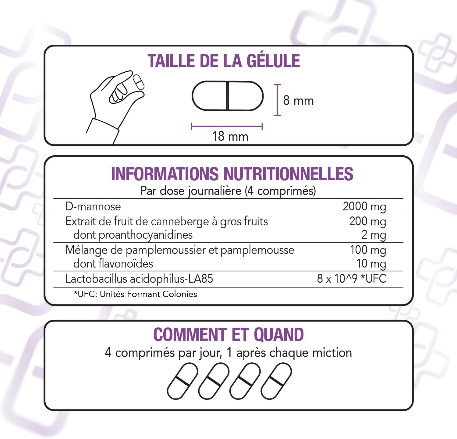 Detalle de PiùLife D-Mannose Cystite Femme 2000 mg avec canneberge et probiotiques – 45 comprimés