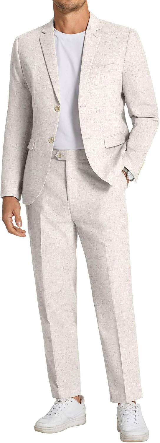 COOFANDY Men's 2-Piece Linen-Blend Suit, Regular Fit, Lightweight Summer Set
