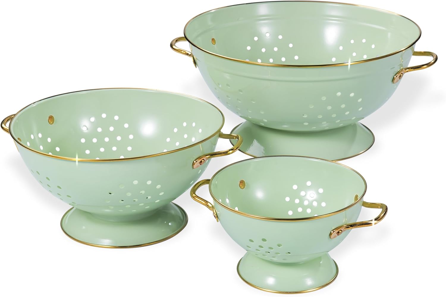 BeFare Metal Colander Set of 3 (1, 3.5, 5 Qt) with Handles - Green