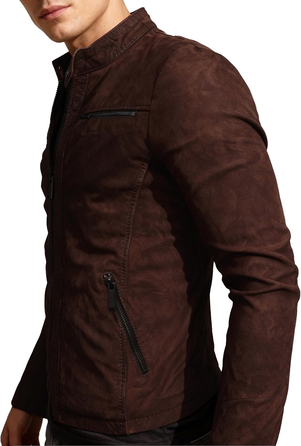 Detalle de Crone Epic Herren Lederjacke „Cleane Basic“ aus 100% Echtleder – in vielen Varianten und Farben