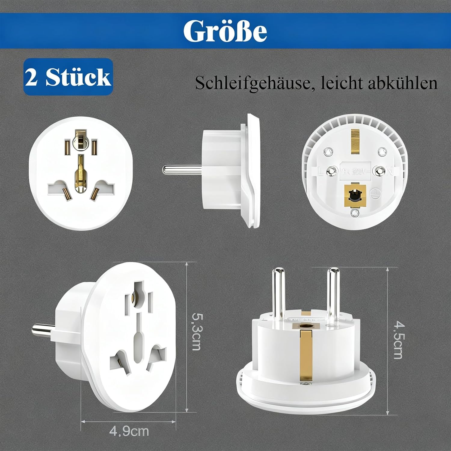 Detalle de 2er-Set UK auf EU Reiseadapter 2500W 16A – Universal Reiseadapter Weiß