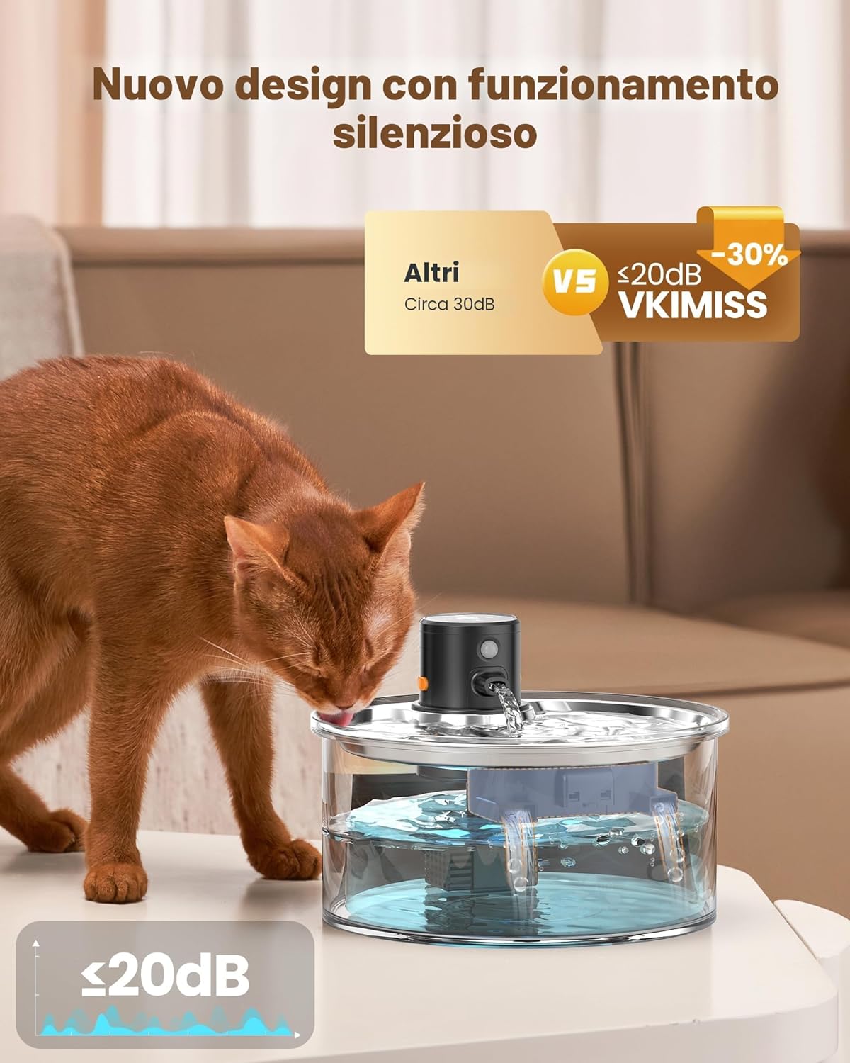 Thumbnail 6 de Fontanella per gatti con sensore di movimento VKIMISS – 3.2 L, wireless, batteria rimovibile 4000 mAh
