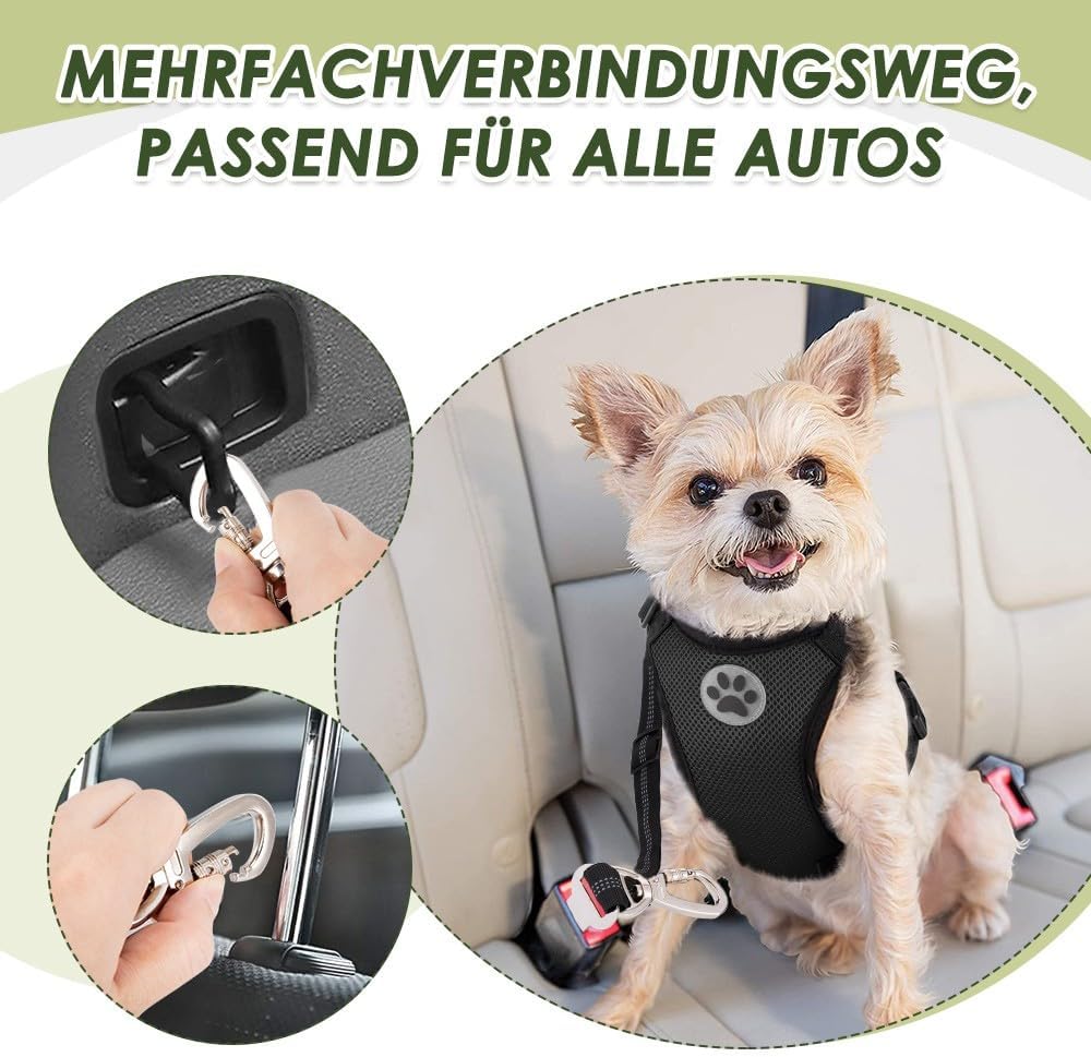 Detalle de SlowTon Hundesicherheitsgurt im 2er-Set – verstellbare Autoleine mit Bungee-Puffer und reflektierenden Nähten