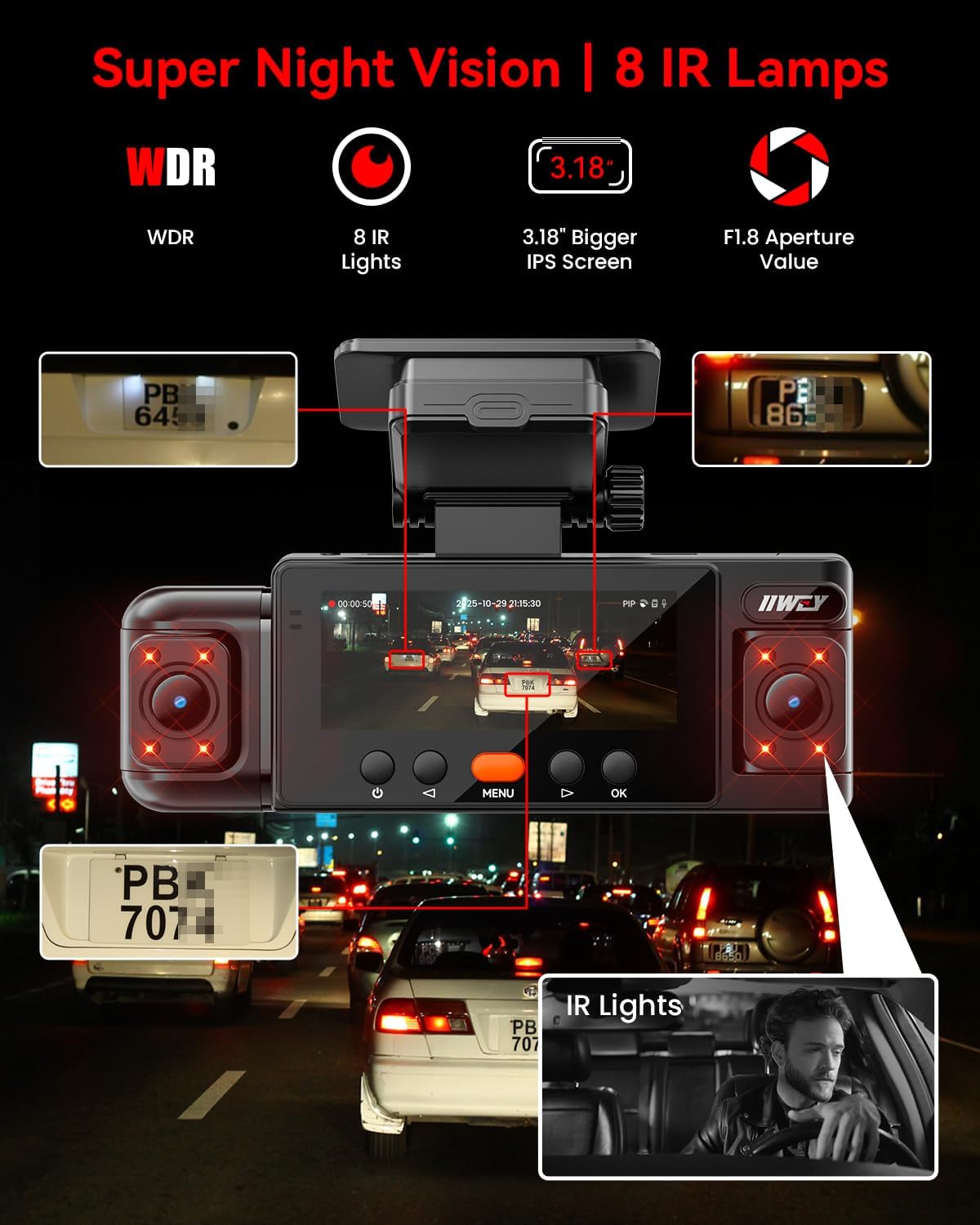 Thumbnail 4 de IIWEY N6 4-Channel 360° Dash Cam with STARVIS 2K, Night Vision & GPS
