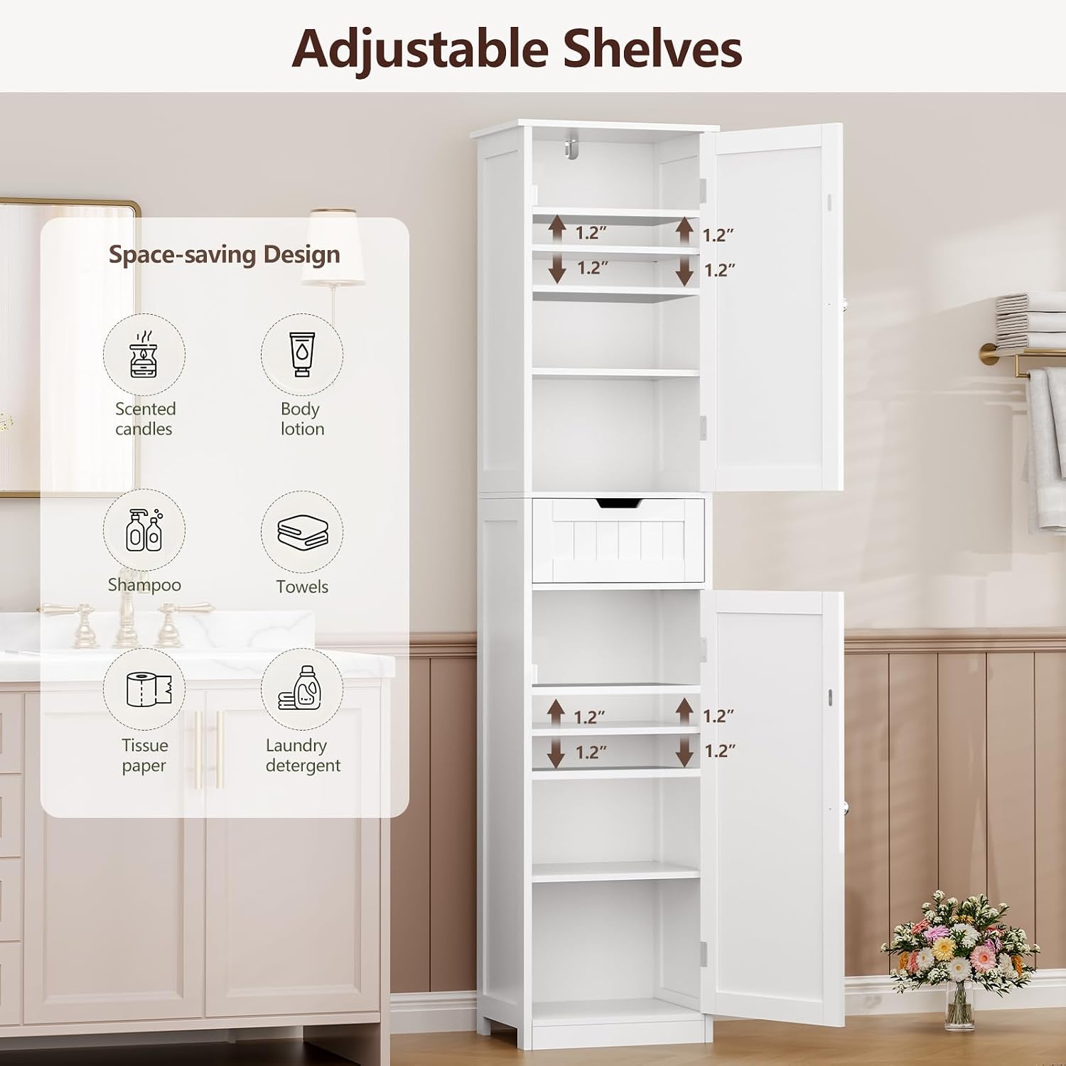 Detalle de Iwell Bathroom Storage Cabinet, 15.7-Inch Wide