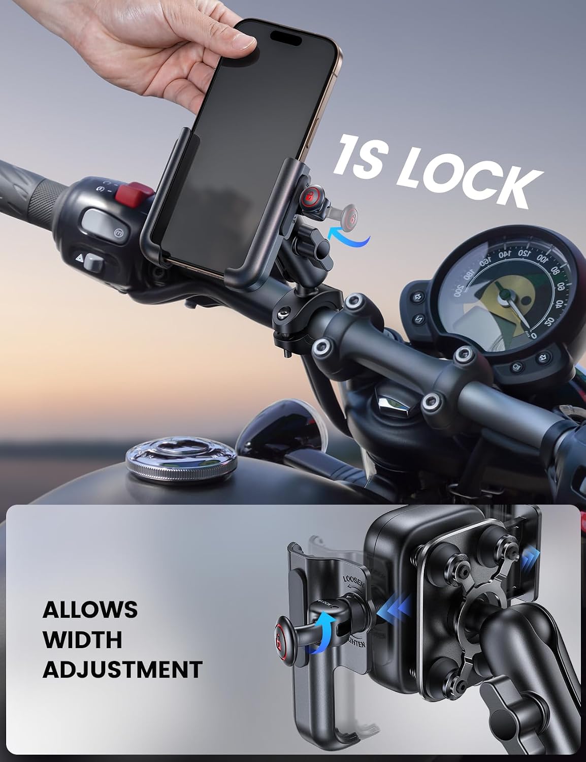 Thumbnail 4 de Lamicall All-Metal Motorcycle Phone Mount Holder with Extendable Arm
