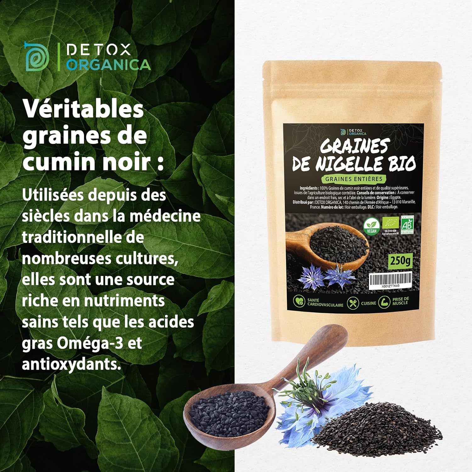 Thumbnail 1 de DETOX ORGANICA Graine de Nigelle – 250 g, Nigelle noire biologique certifiée, qualité premium pour vos plats