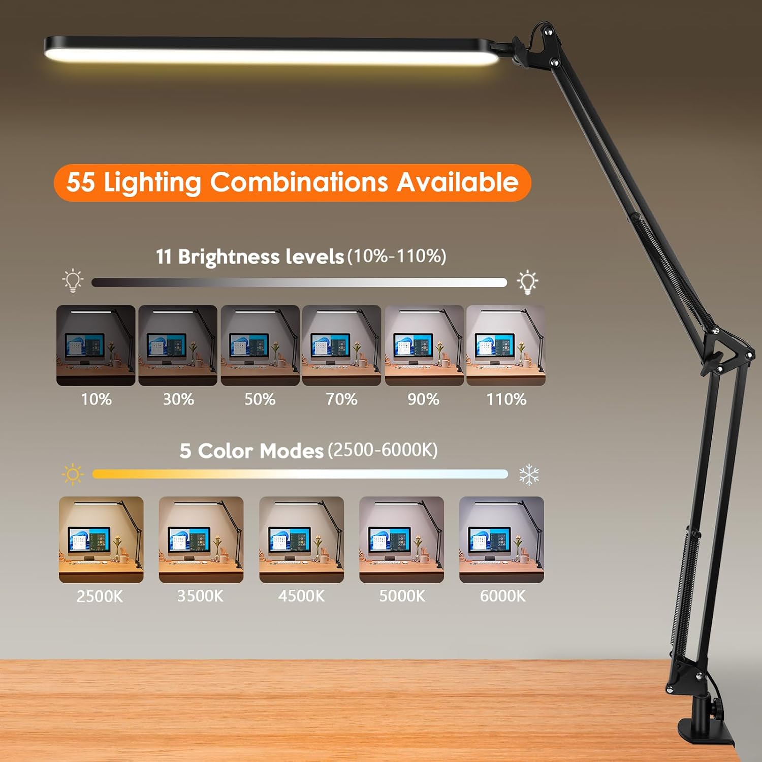 Detalle de BIENSER LED desk lamp with clamp, 112 LEDs