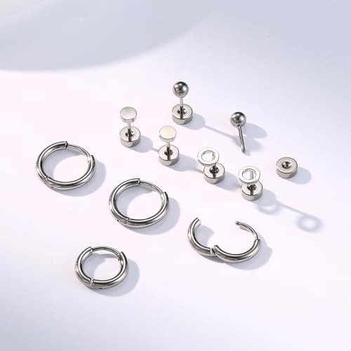 Thumbnail 6 de JeweBella G23 Titanium Earrings Set with Flat-Back Studs and Small Hoops