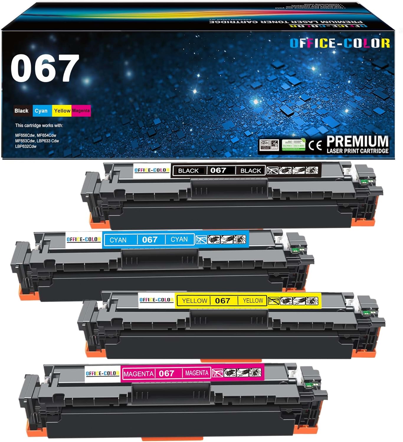 Detalle de OFFICE-COLOR 067 Toner Cartridge Set, 4-Pack for Compatible Canon Printers