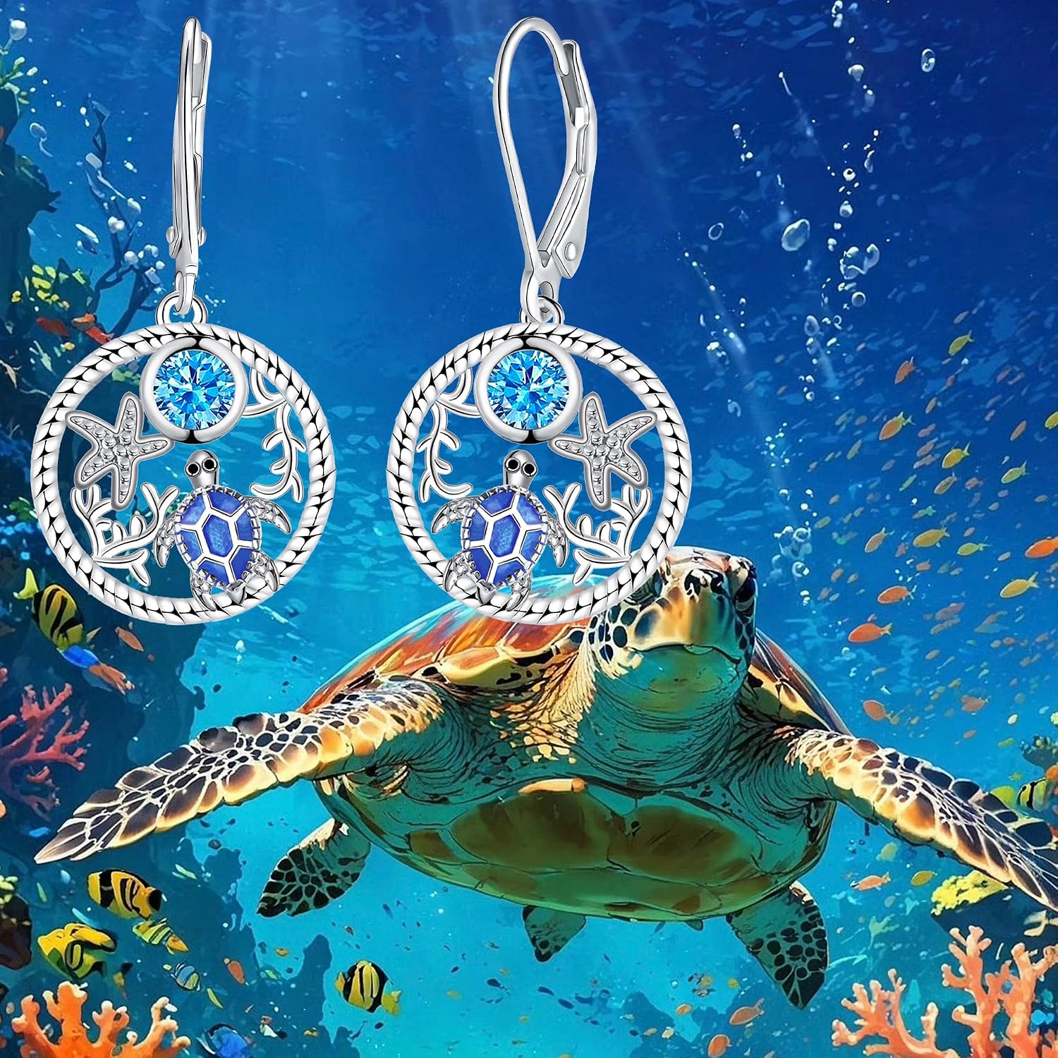 Thumbnail 4 de Micory Damen Hängend Ohrringe aus 925 Sterling Silber mit Schildkröte-Motiv und Zirkonia (925er Ohrstecker)