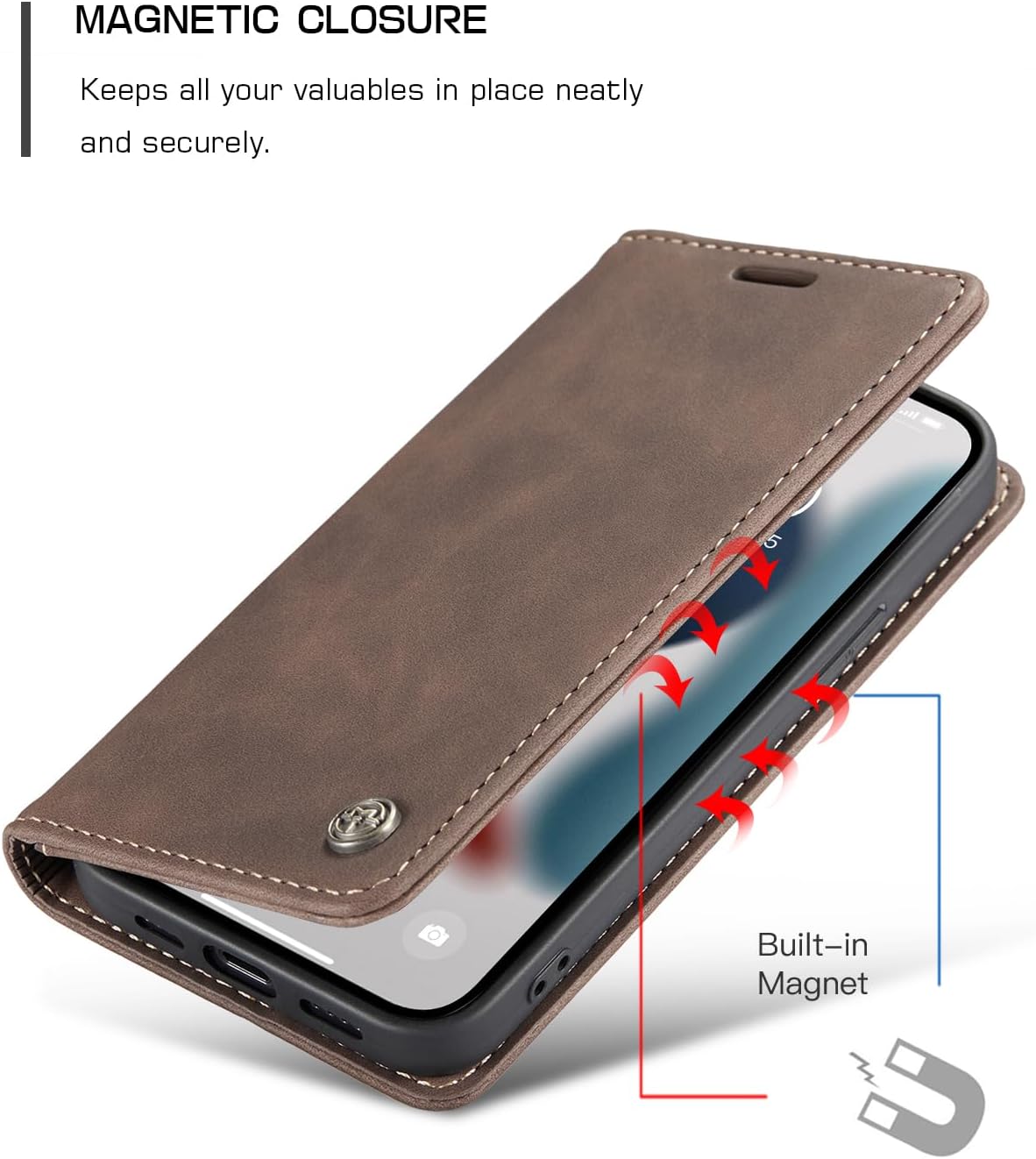 Detalle de Cracedily iPhone 13 Mini Flip Wallet Case with Card Slots and Kickstand