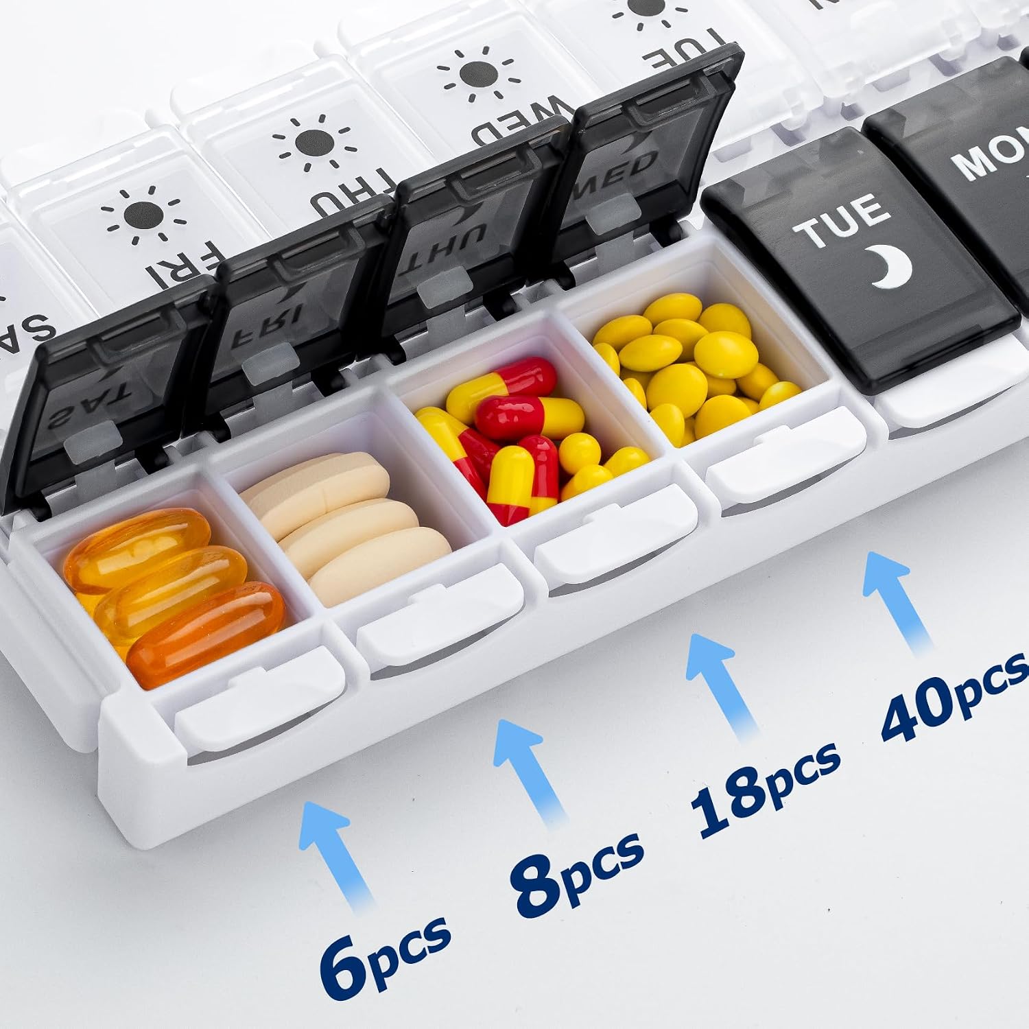 Thumbnail 1 de Yaklim Large Weekly Pill Organiser 2 Times A Day with Bottom Quick Fill Design (AM/PM) – BPA Free, 7 Day Travel Case