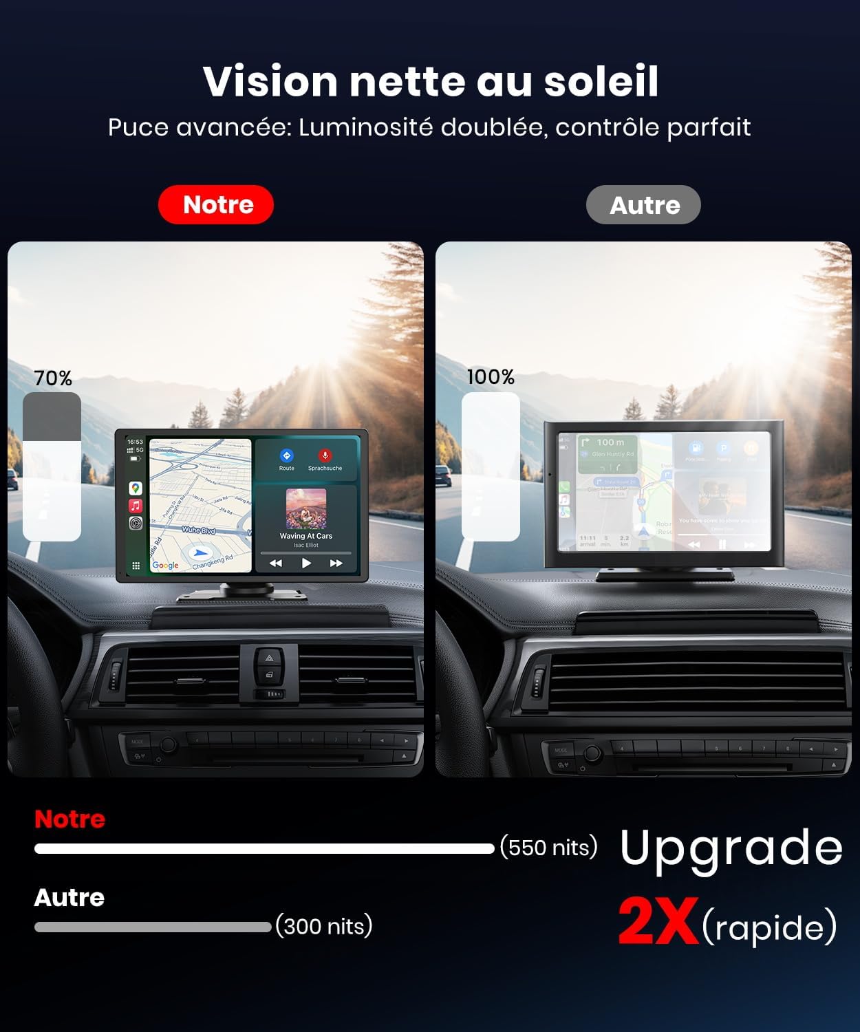 Thumbnail 2 de CarPlay Voiture 9" — Écran IPS HD lumineux, sans fil, navigation GPS et connexion rapide (Caméra de recul optionelle)