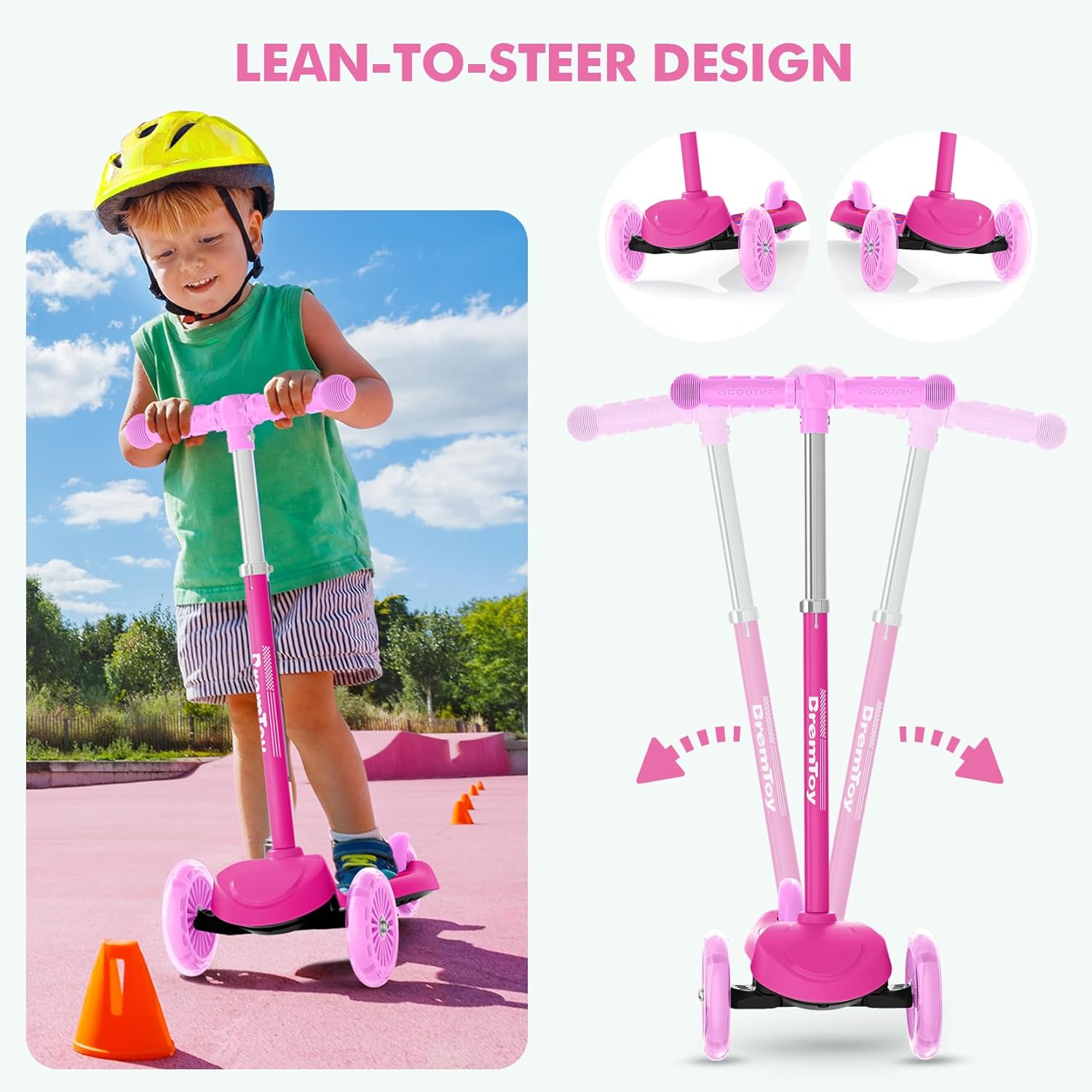 Thumbnail 4 de BremToy Roller Kinder ab 3 Jahren – leuchtendes Deck, PU-Räder, höhenverstellbar (56/71/76/82 cm)