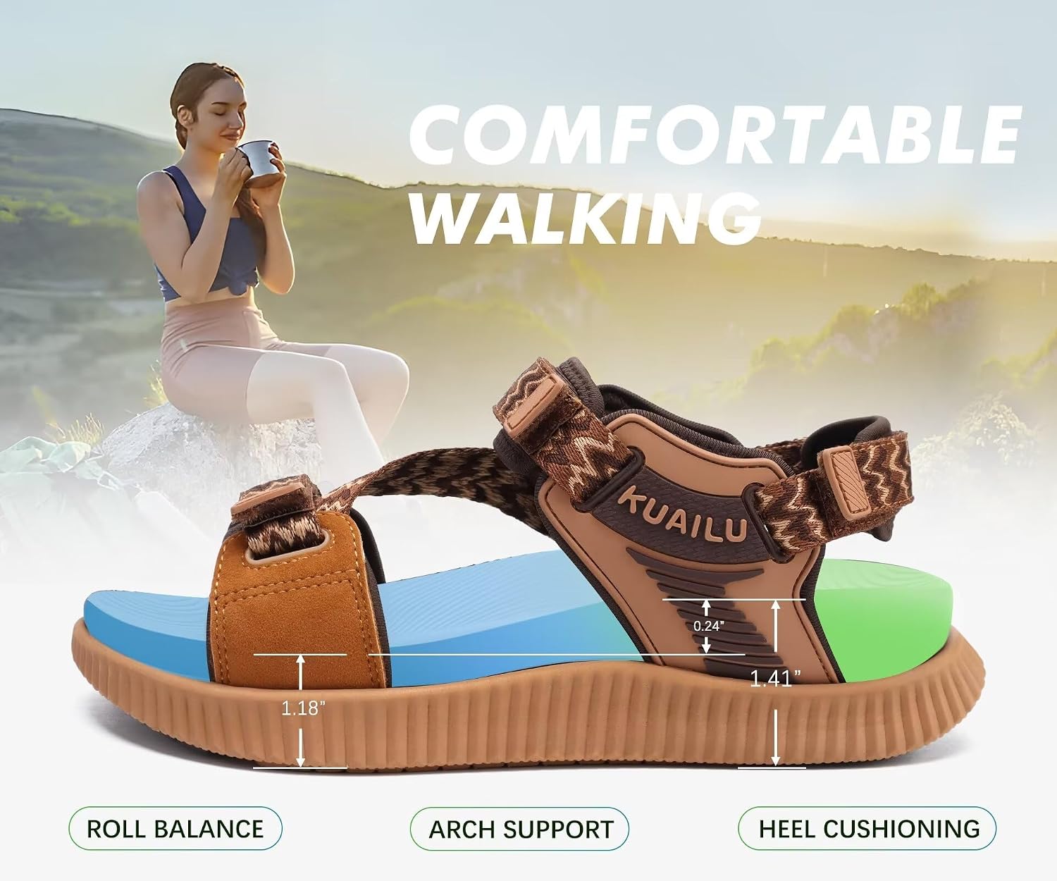 Thumbnail 6 de KuaiLu Women's Orthopedic Walking Sandals with Arch Support