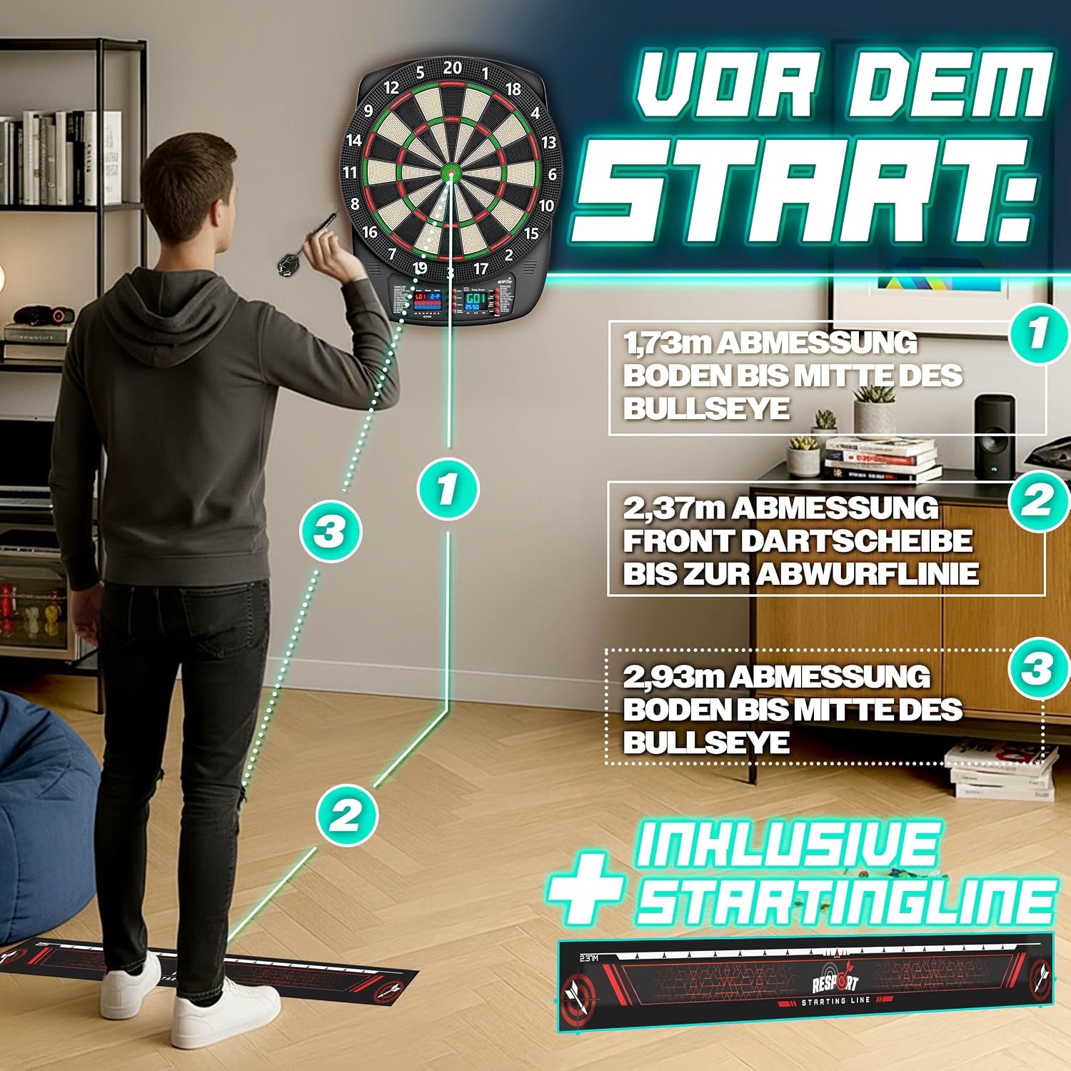 Detalle 2 de RE:SPORT RSEDS-001 elektronisch dartbord voor 1-8 spelers, 427 varianten