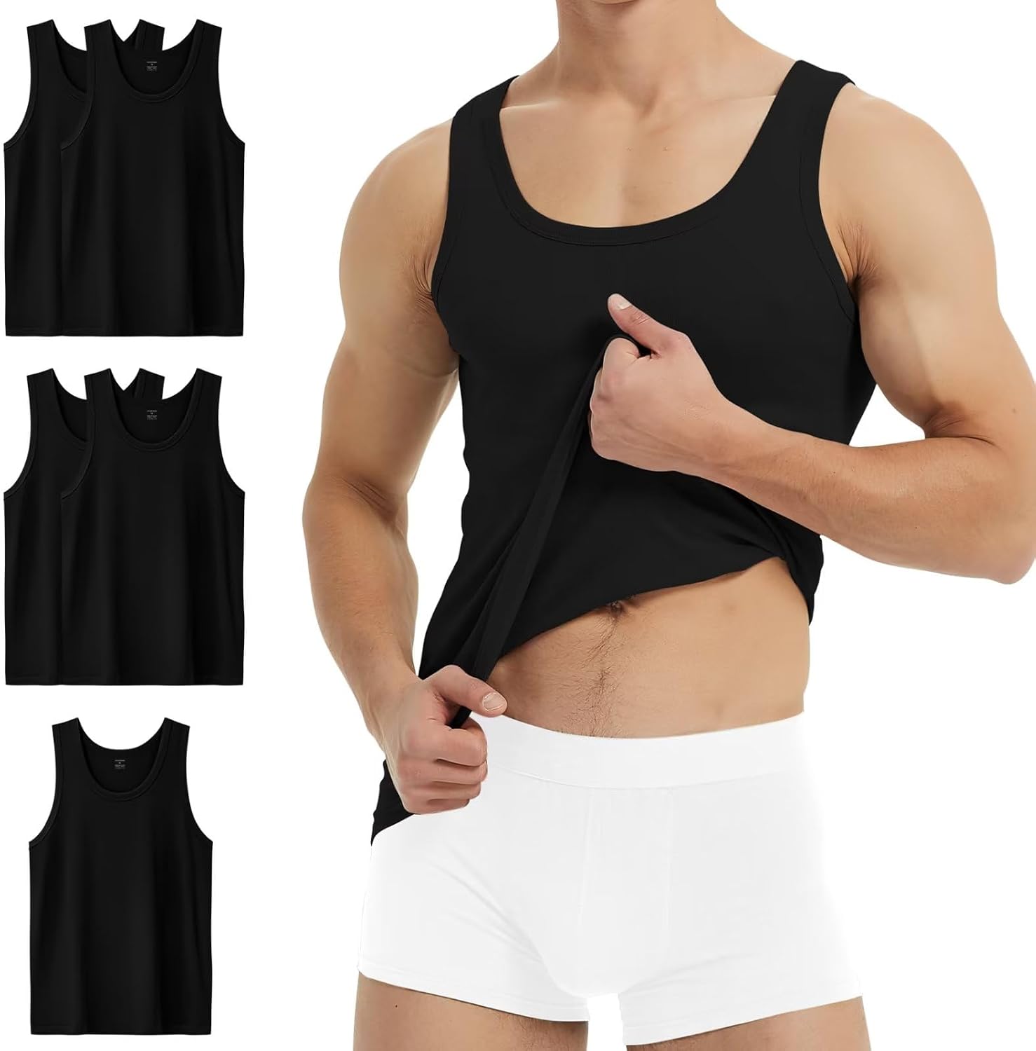 Detalle de YouShow Herren Unterhemd im 3er/5er Pack aus 100% Baumwolle (Feinripp) – ohne Etikett