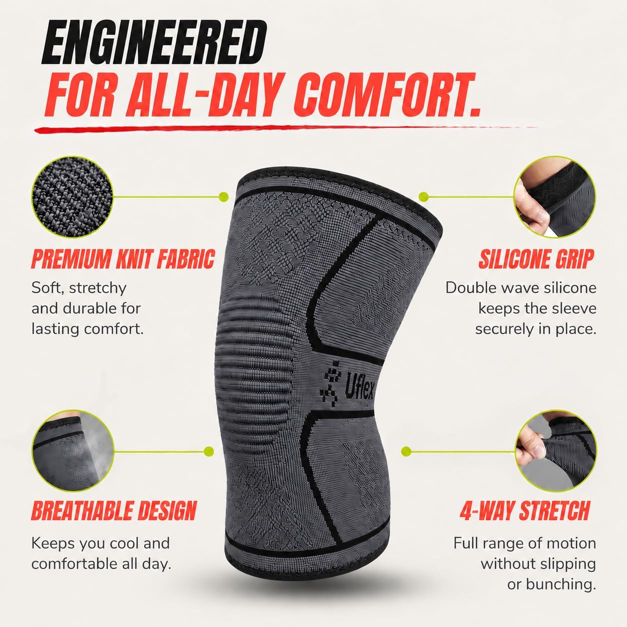 Thumbnail 4 de UFlex Athletics Knee Brace: Compression Sleeve for All-Day Support and Pain Relief