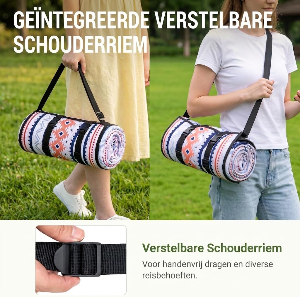 Detalle de Wolfwise XXL-picknickdeken, waterdicht en zandbestendig met draagband