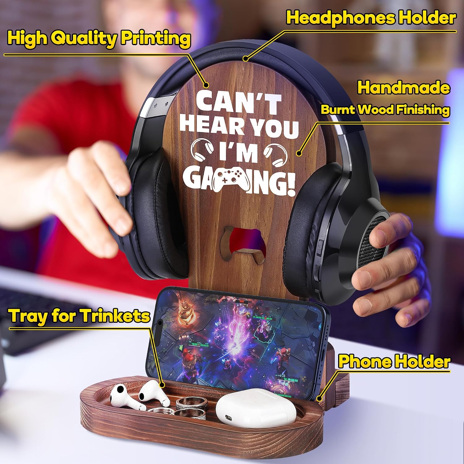 Detalle de Slothoem Wooden Headset Stand for Gamers