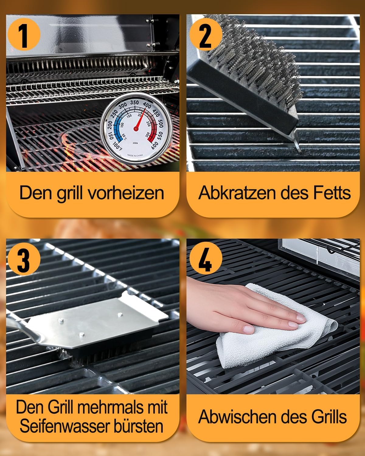 Thumbnail 4 de Grillbürste Edelstahl mit Schaber – extra langer, wärmeisolierter Griff (31,5 cm)