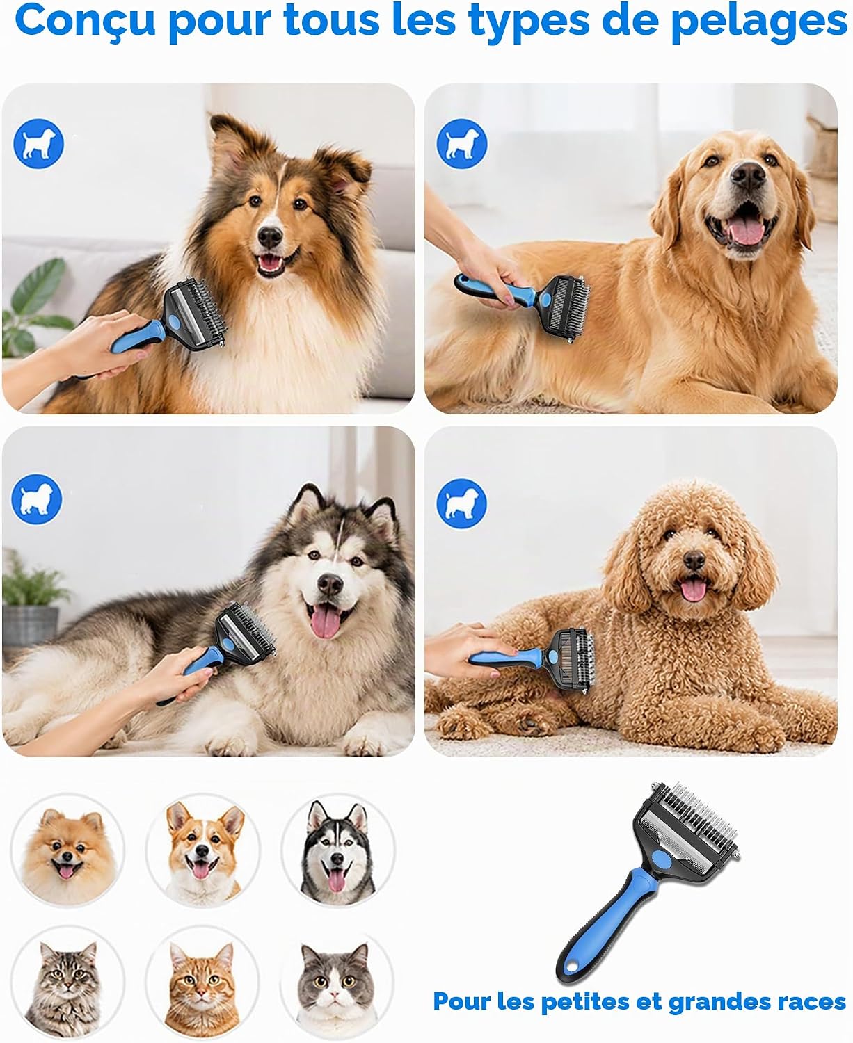 Thumbnail 5 de XIHUAN 3-in-1 honden- en kattenborstel voor lange vacht met 9 en 17 tanden