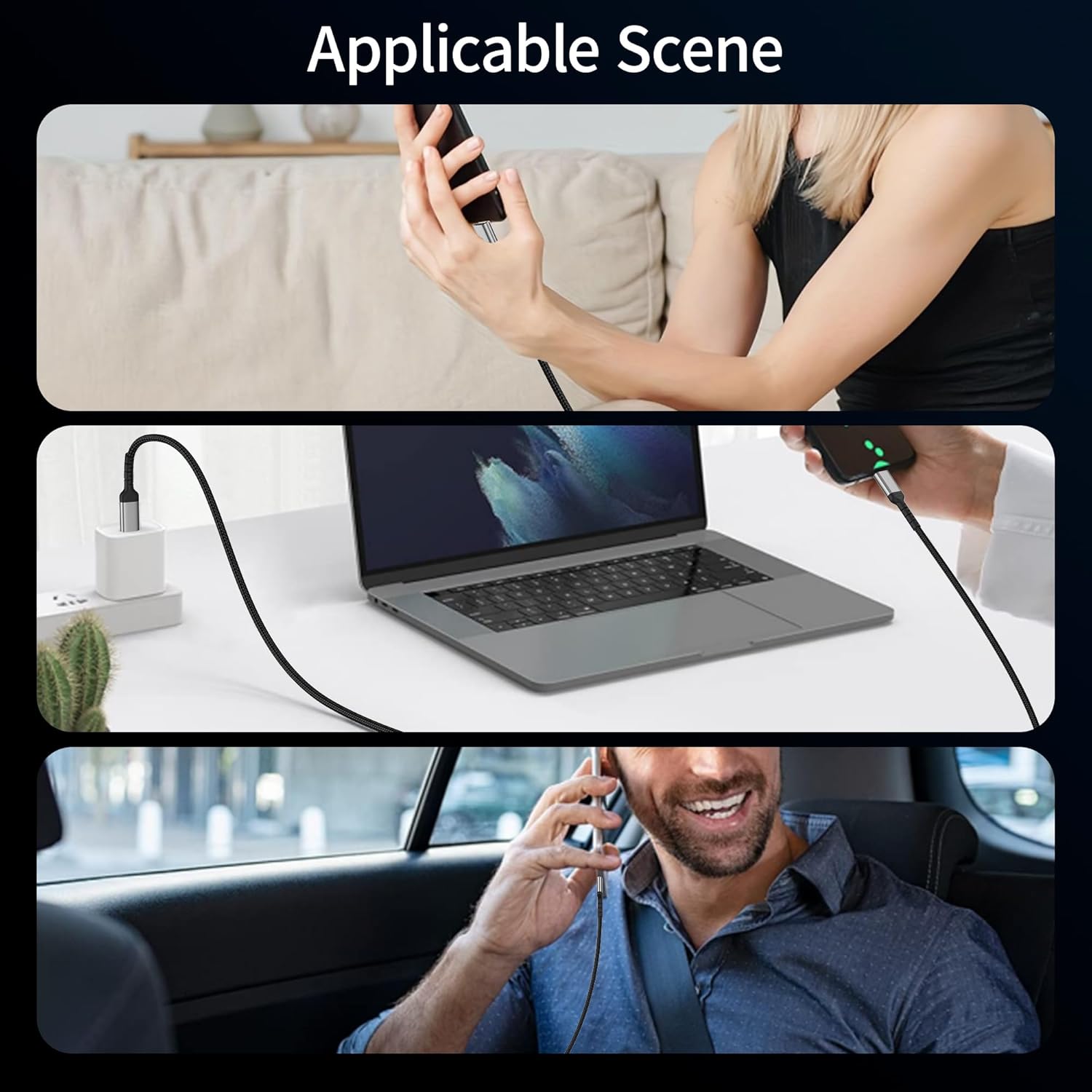 Thumbnail 6 de ADILIFT USB‑C auf USB‑C Kabel 1 m – 3er Pack, 60 W Schnellladekabel, Nylon, 3 A/20 V, kompatibel mit MacBook, Galaxy, Pixel, Huawei